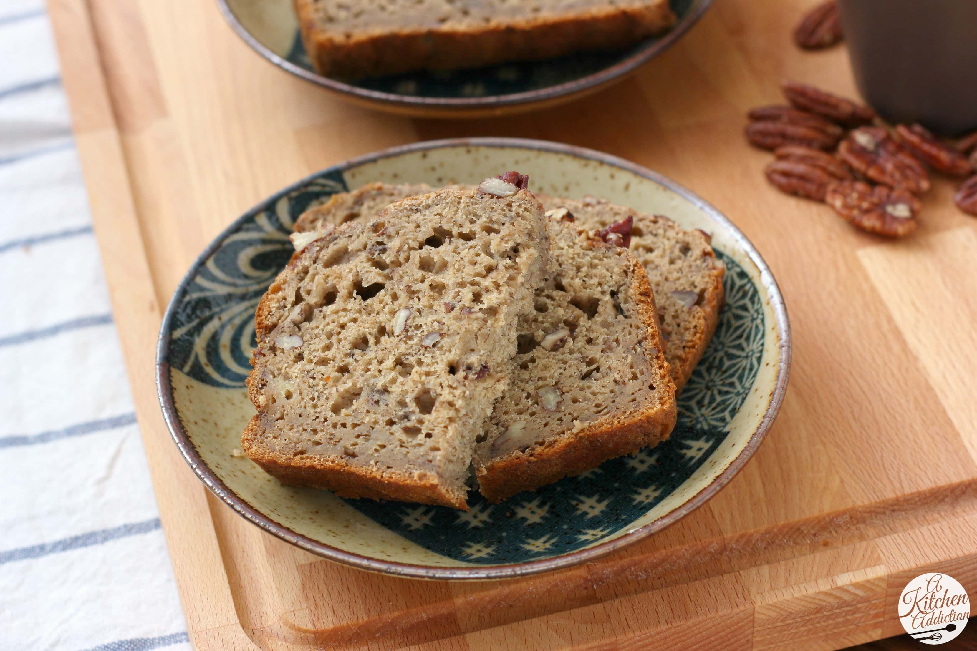 Maple Pecan Banana Quick Bread Recipe from A Kitchen Addiction