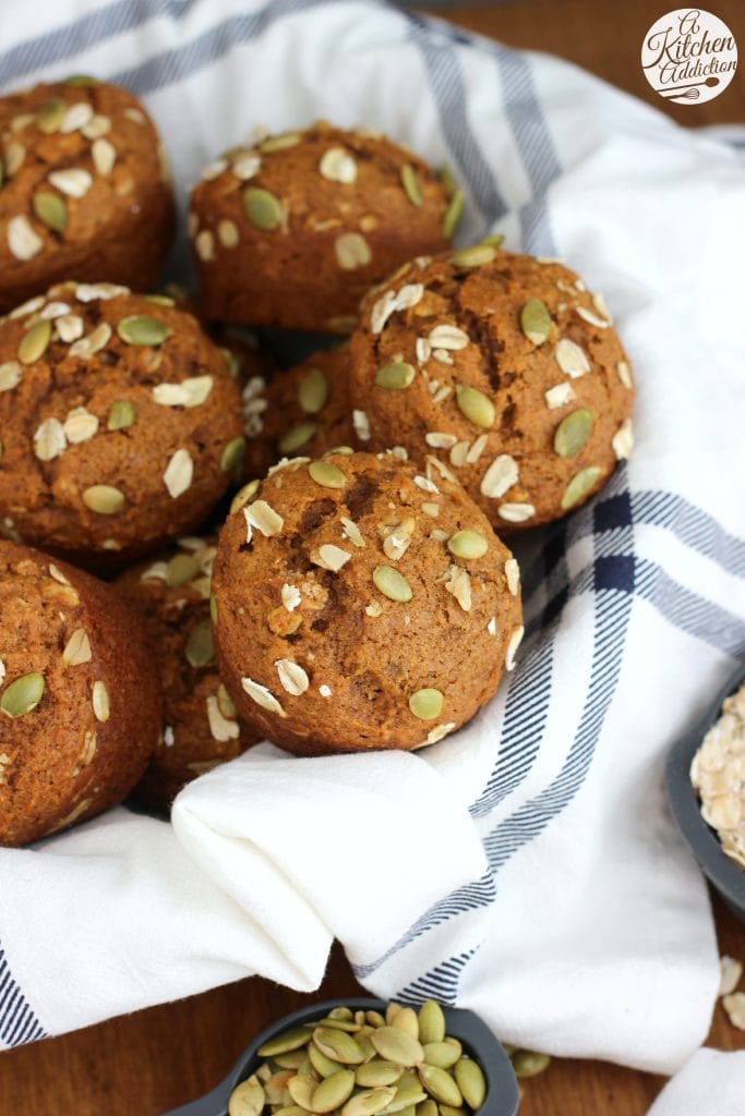 Easy Whole Wheat Pumpkin Oat Muffins Recipe from A Kitchen Addiction