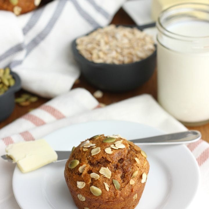 Easy One Bowl Pumpkin Oat Muffins Recipe from A Kitchen Addiction
