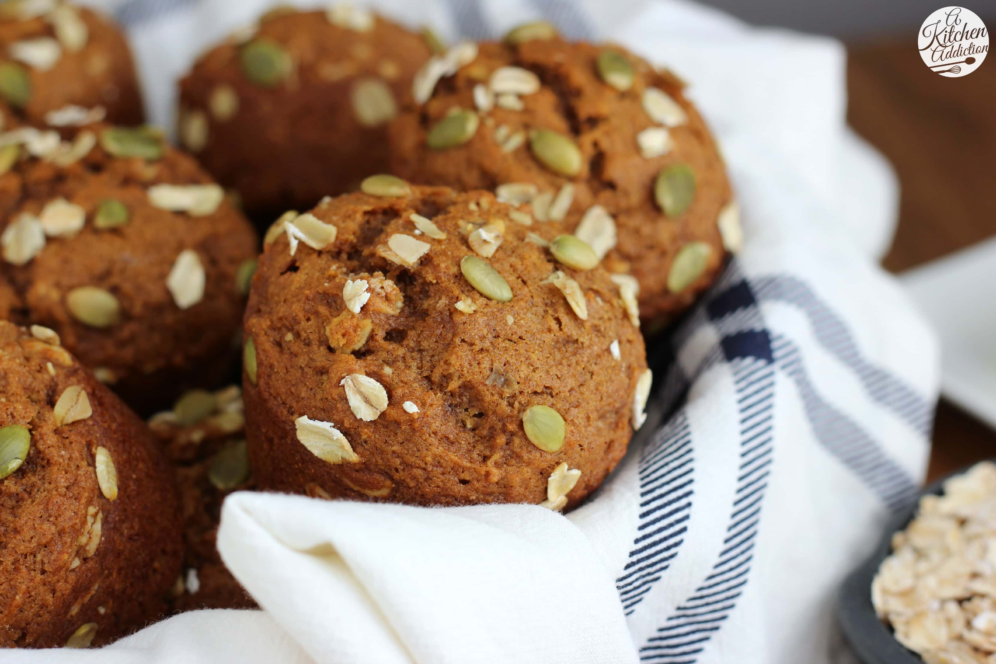 One Bowl Pumpkin Oat Muffins Recipe from A Kitchen Addiction