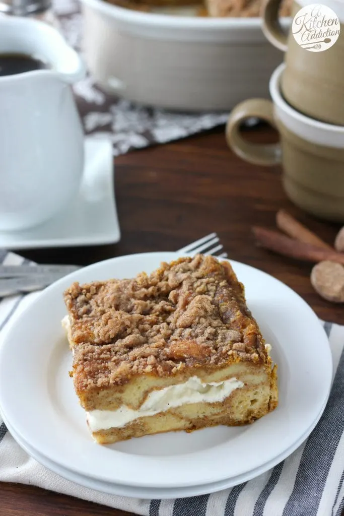 Pumpkin Cream Cheese French Toast Bake Recipe from A Kitchen Addiction