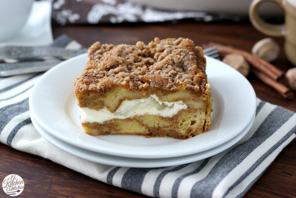 Pumpkin Cheesecake French Toast Bake Recipe from A Kitchen Addiction