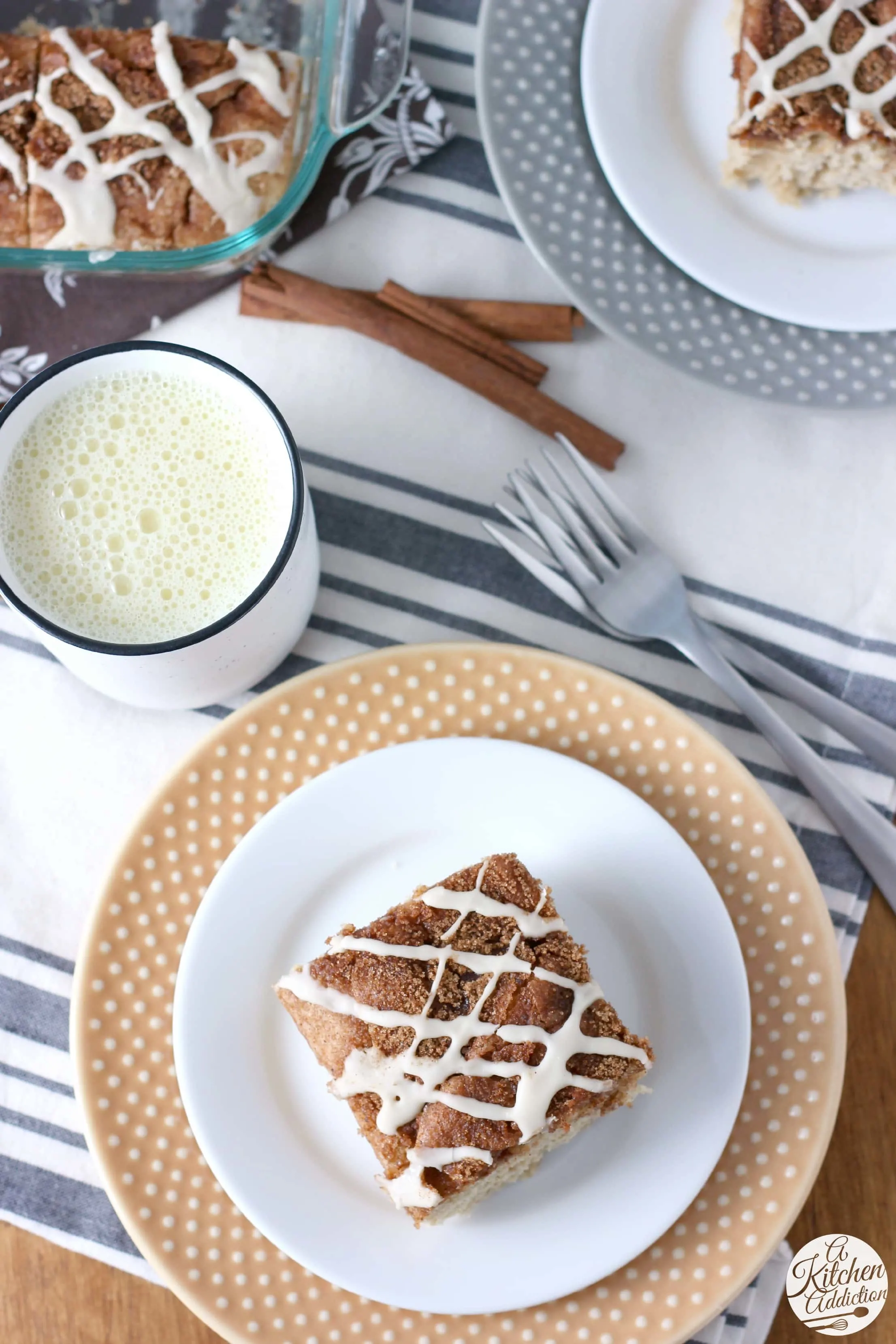 Glazed Eggnog Cinnamon Swirl Cake Recipe from A Kitchen Addiction