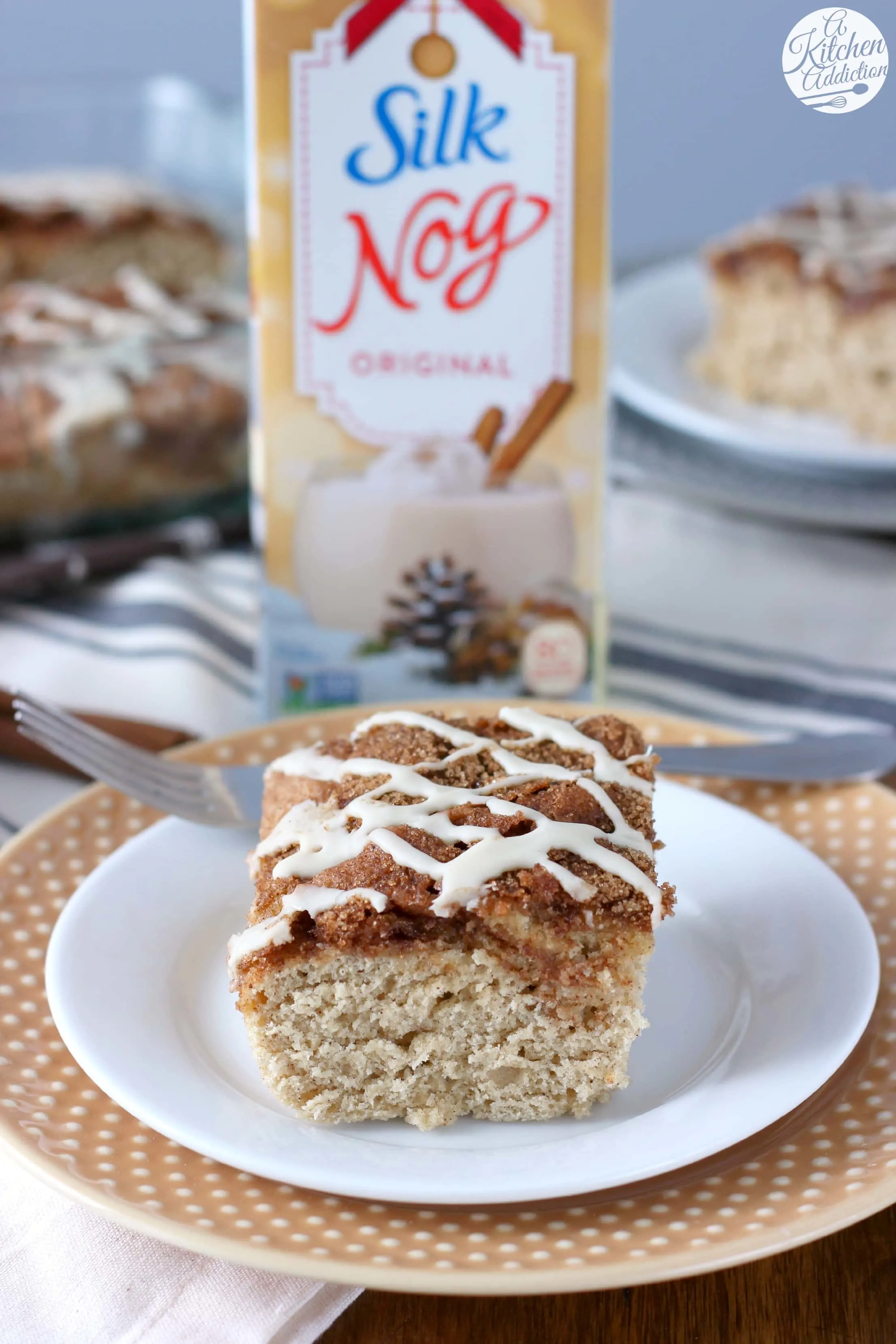 Dairy Free Glazed Eggnog Cinnamon Swirl Cake from A Kitchen Addiction