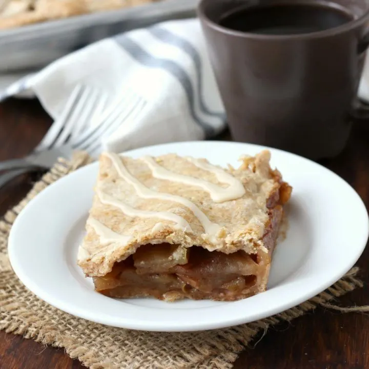 Maple Glazed Apple Pan Pie Piece on a small white plate