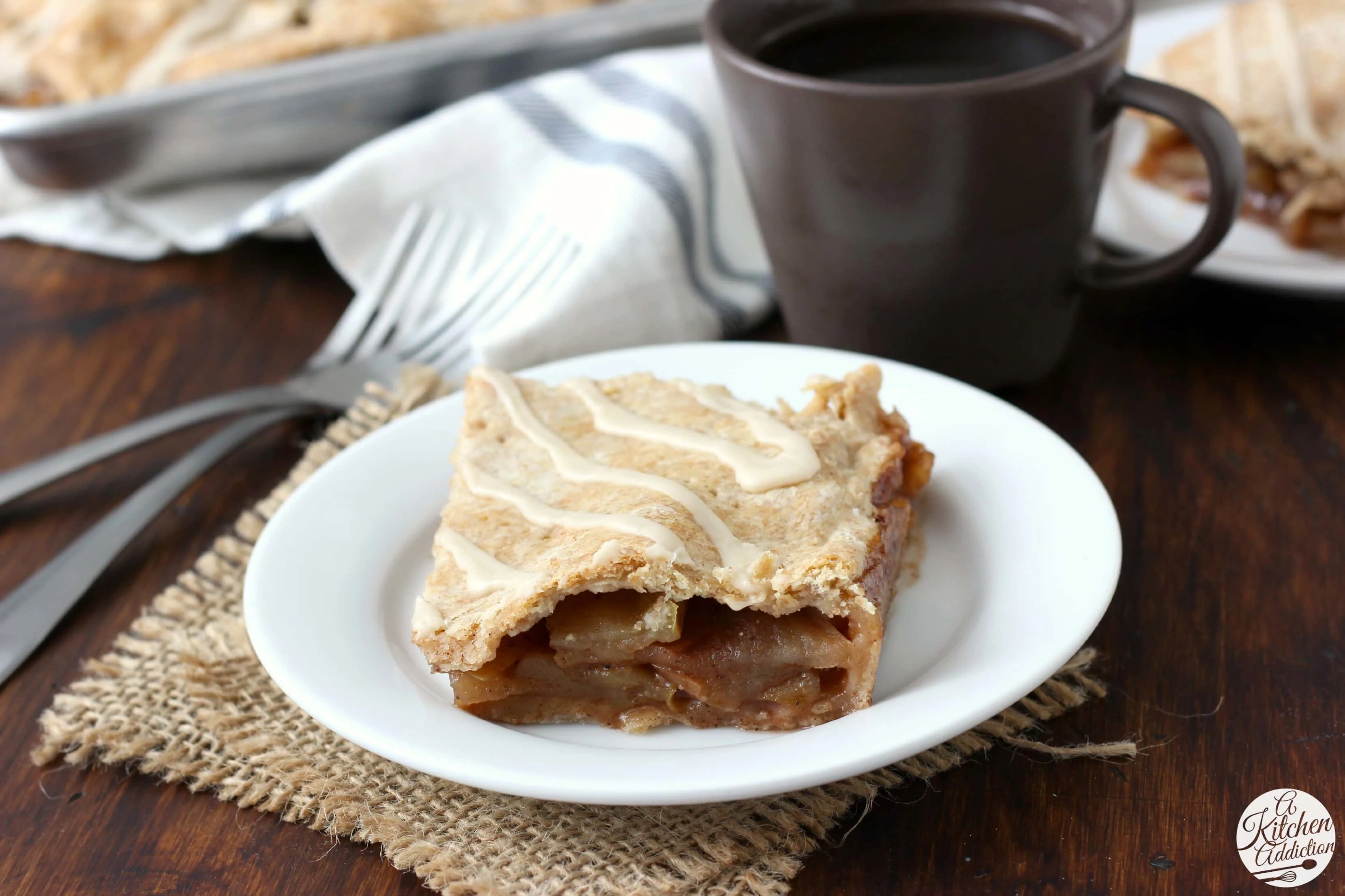 Maple Glazed Apple Pan Pie Piece on a small white plate