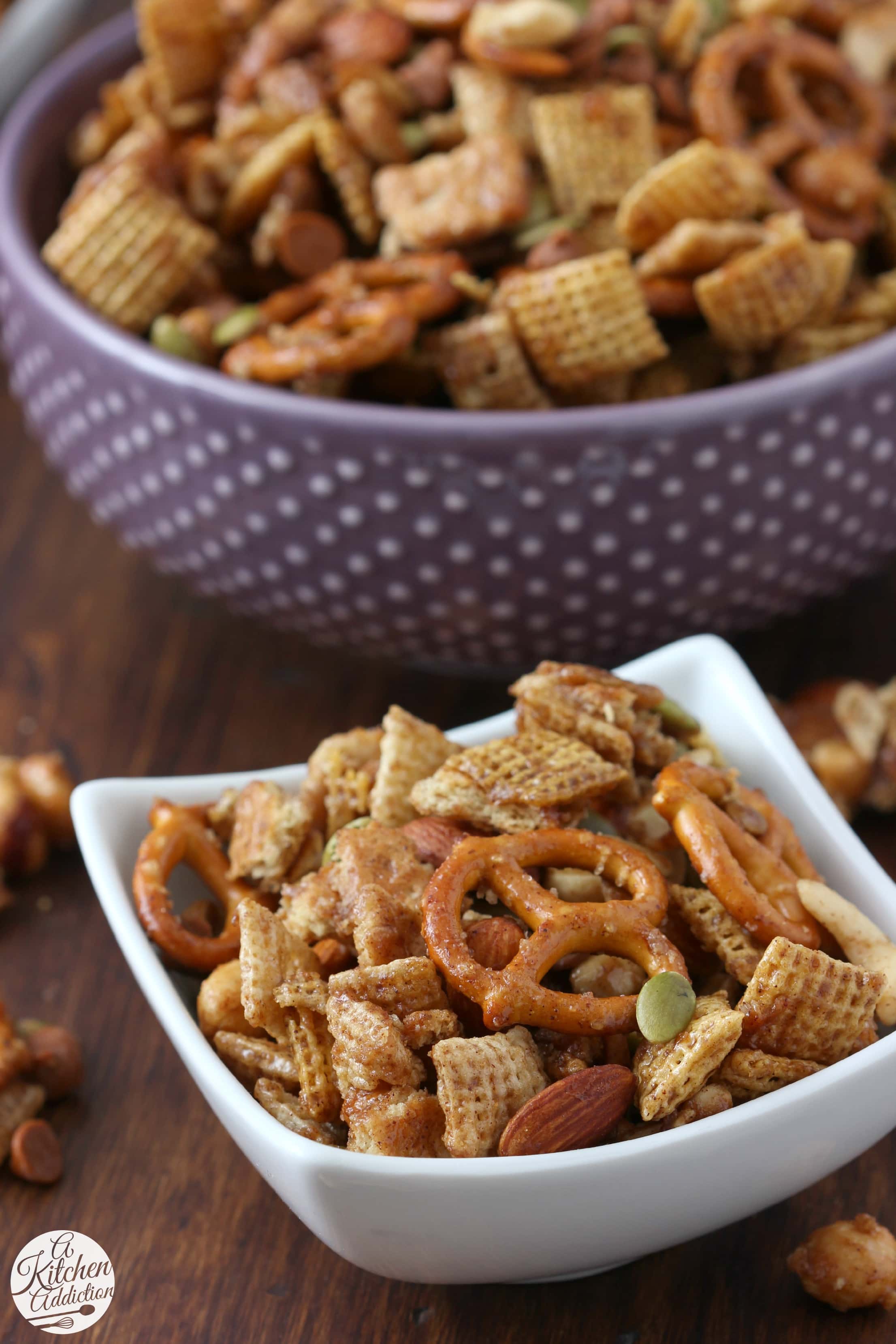 Slow Cooker Cinnamon Maple Chex Mix Recipe from A Kitchen Addiction