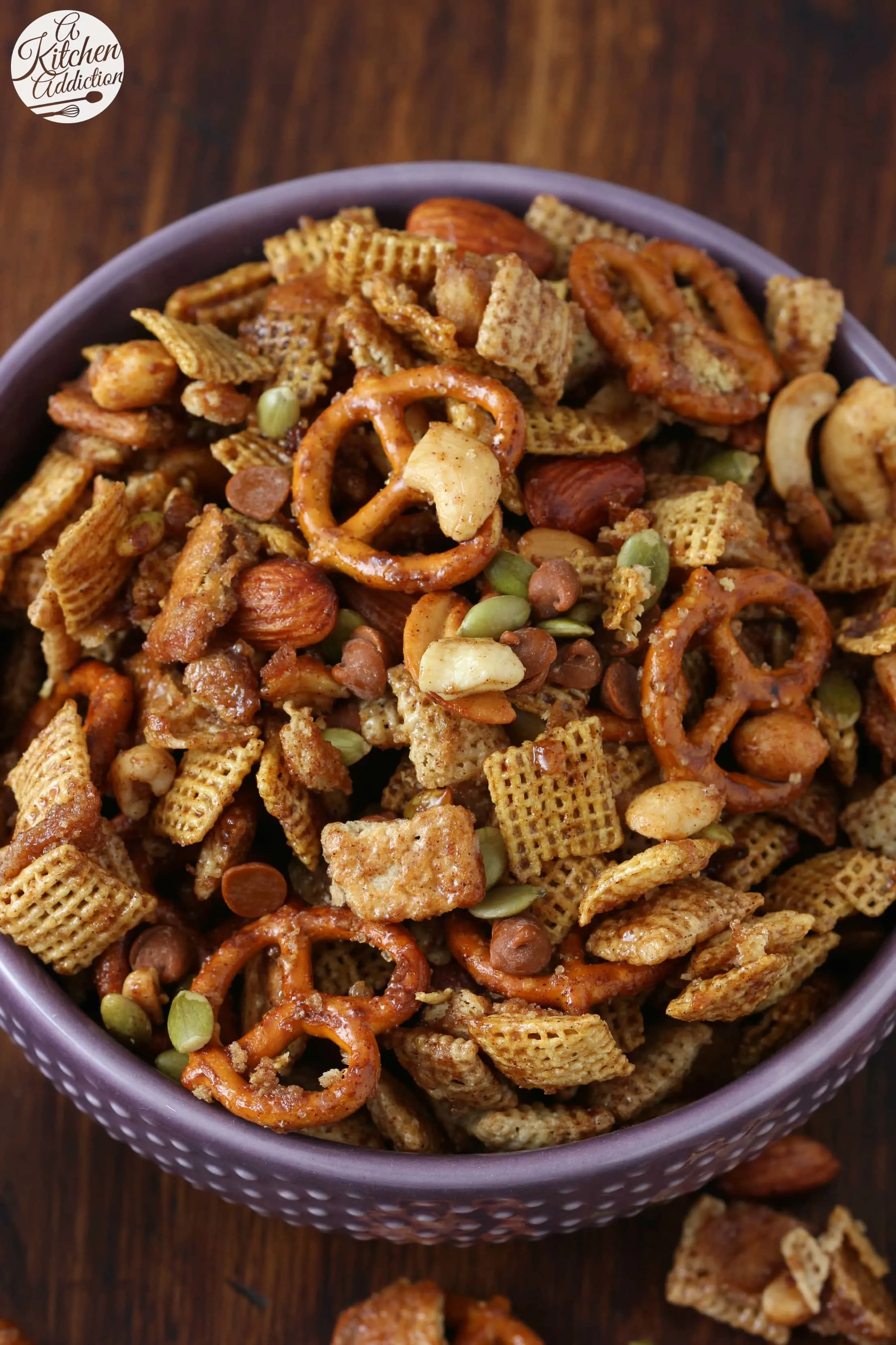 Slow Cooker Cinnamon Maple Chex Mix Recipe from A Kitchen Addiction