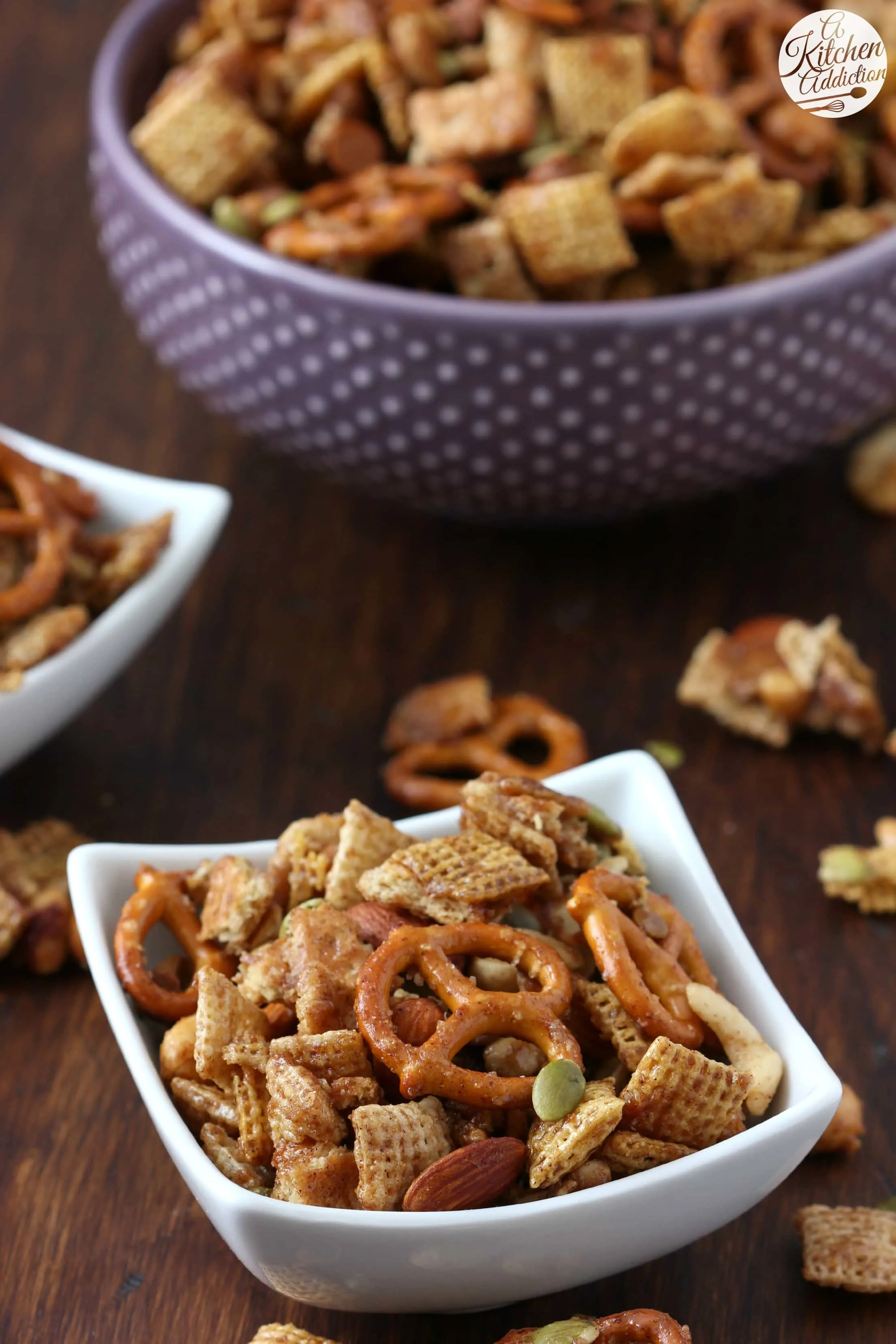 Easy Slow Cooker Cinnamon Maple Chex Mix from A Kitchen Addiction