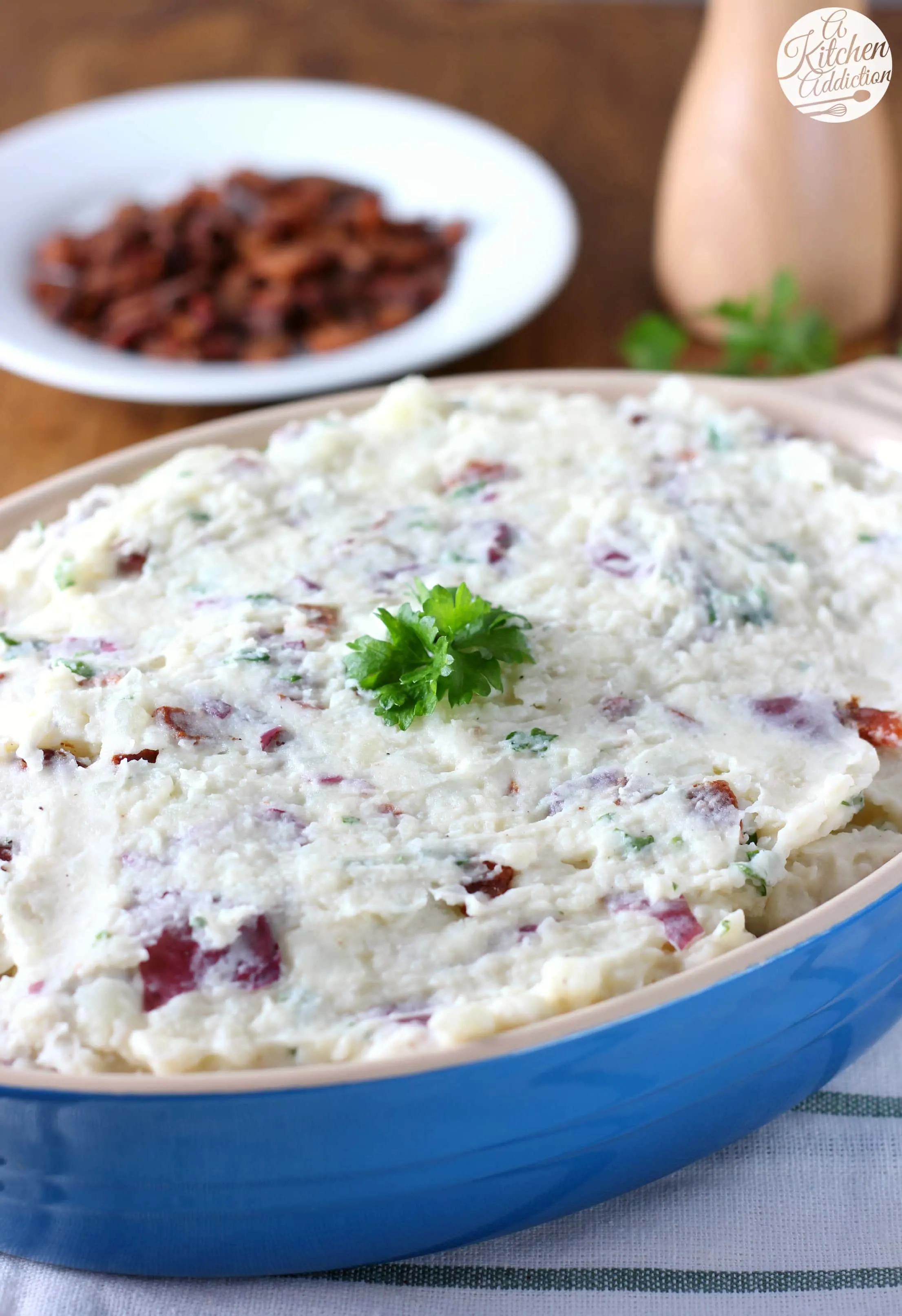 Creamy Bacon and Parsley Smashed Potatoes Recipe from A Kitchen Addiction