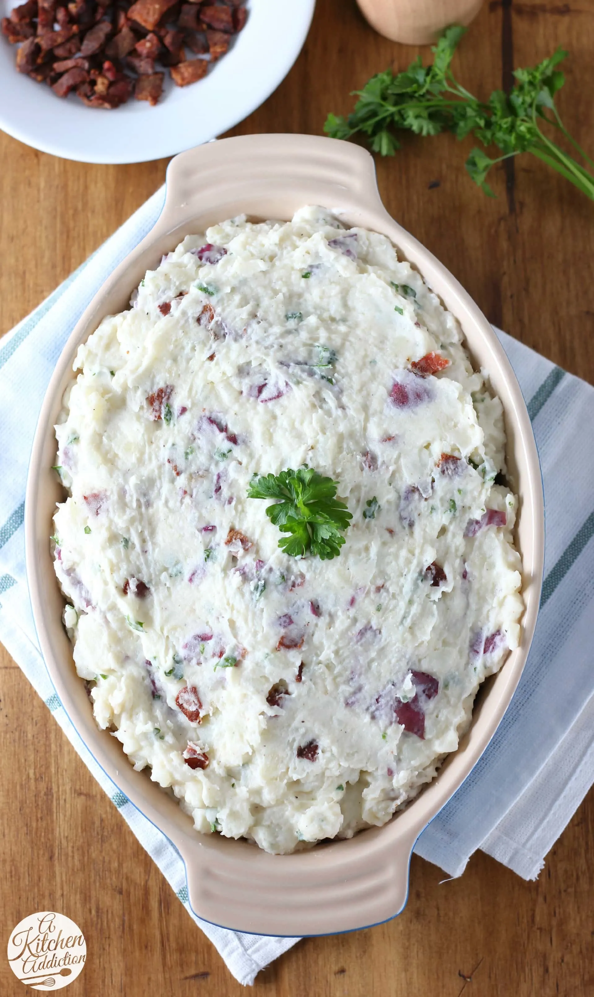 Creamy Smashed Potatoes with Bacon and Parsley Recipe from A Kitchen Addiction