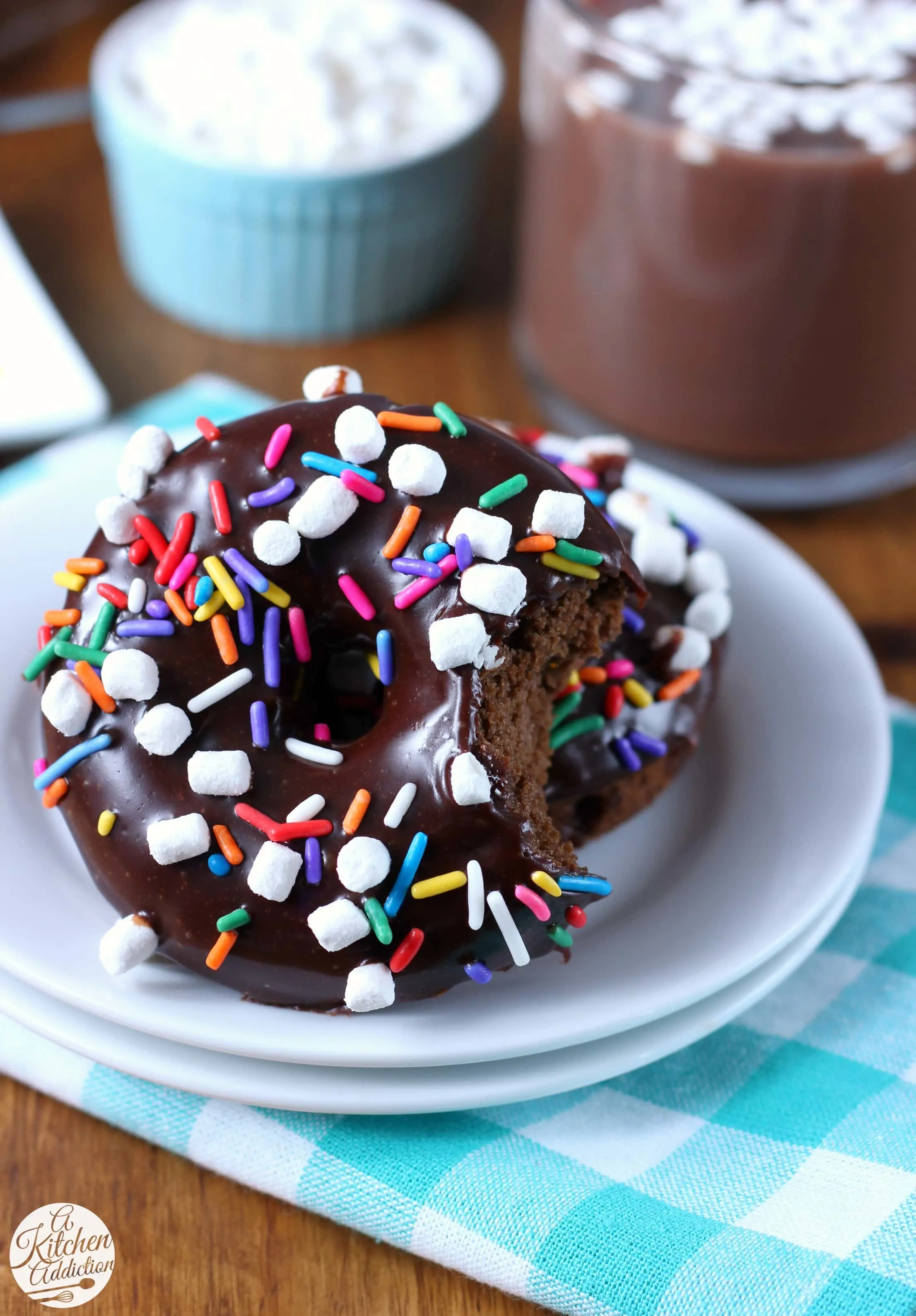 Hot Chocolate Donuts Recipe with Chocolate Ganache from A Kitchen Addiction