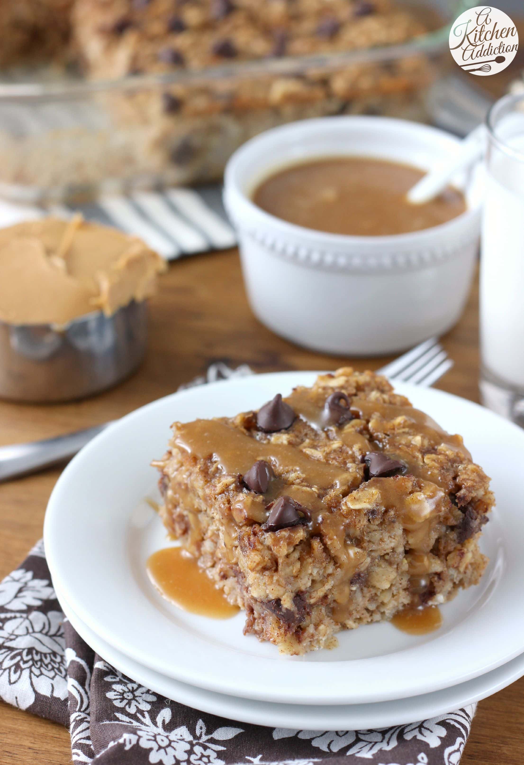 Peanut Butter Chocolate Chip Banana Bread Baked Oatmeal Recipe from A Kitchen Addiction