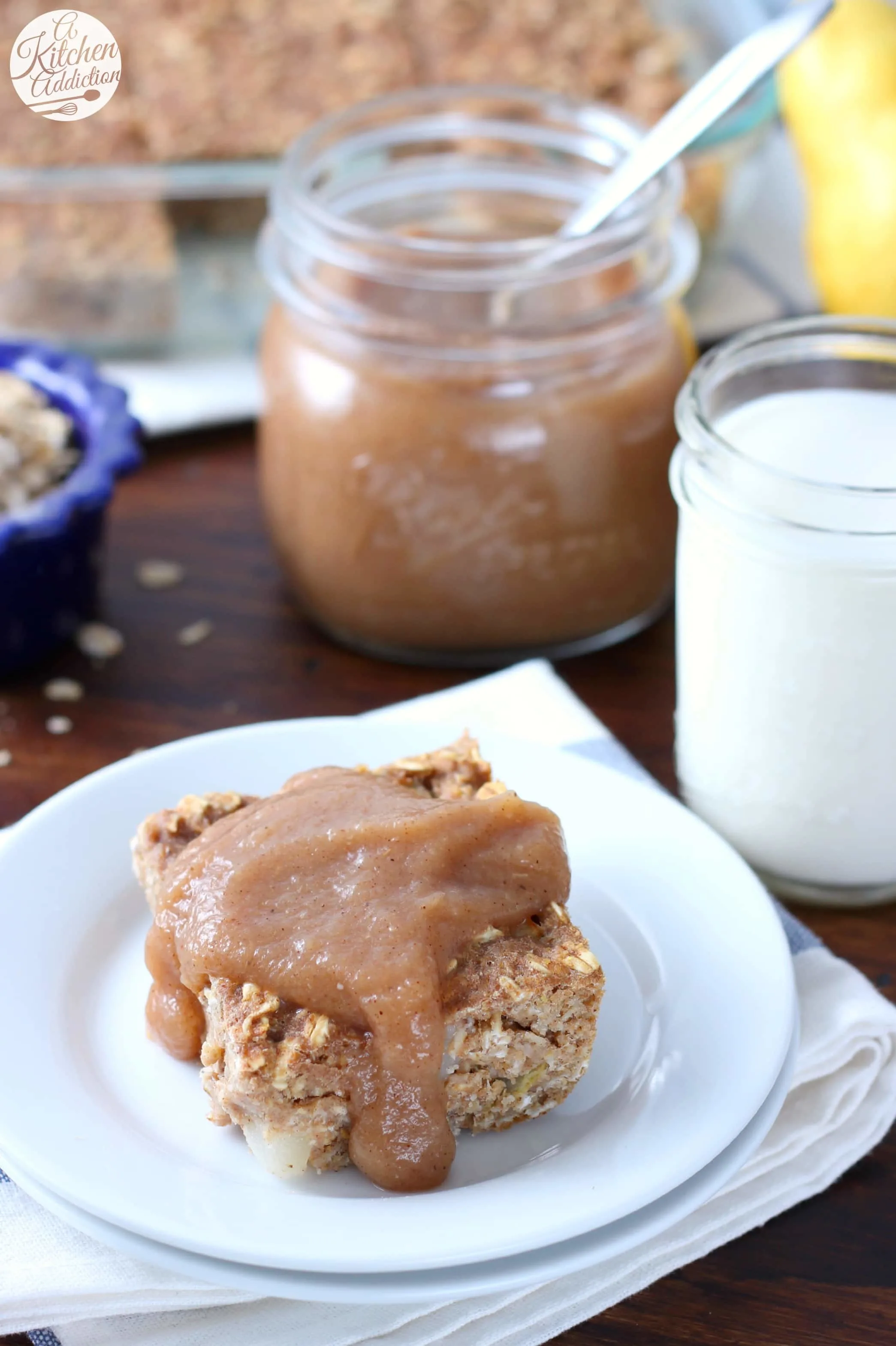 Spiced Vanilla Pear Butter Baked Oatmeal from A Kitchen Addiction