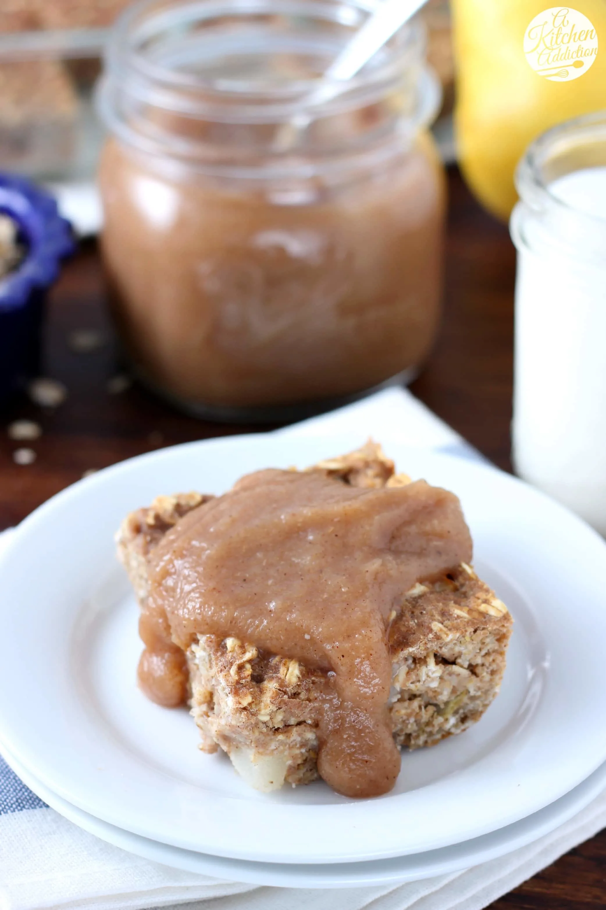 Spiced Vanilla Pear Butter Baked Oatmeal Recipe from A Kitchen Addiction