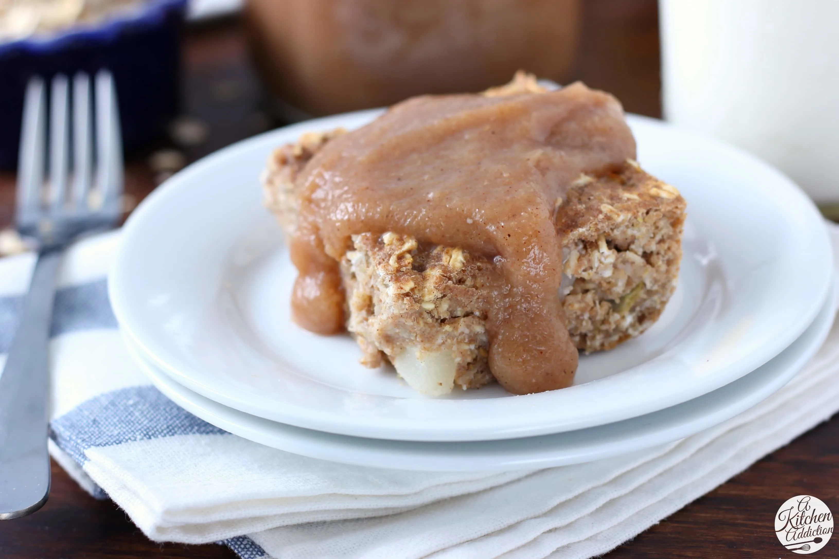 Spiced Vanilla Pear Butter Baked Oatmeal Recipe from A Kitchen Addiction