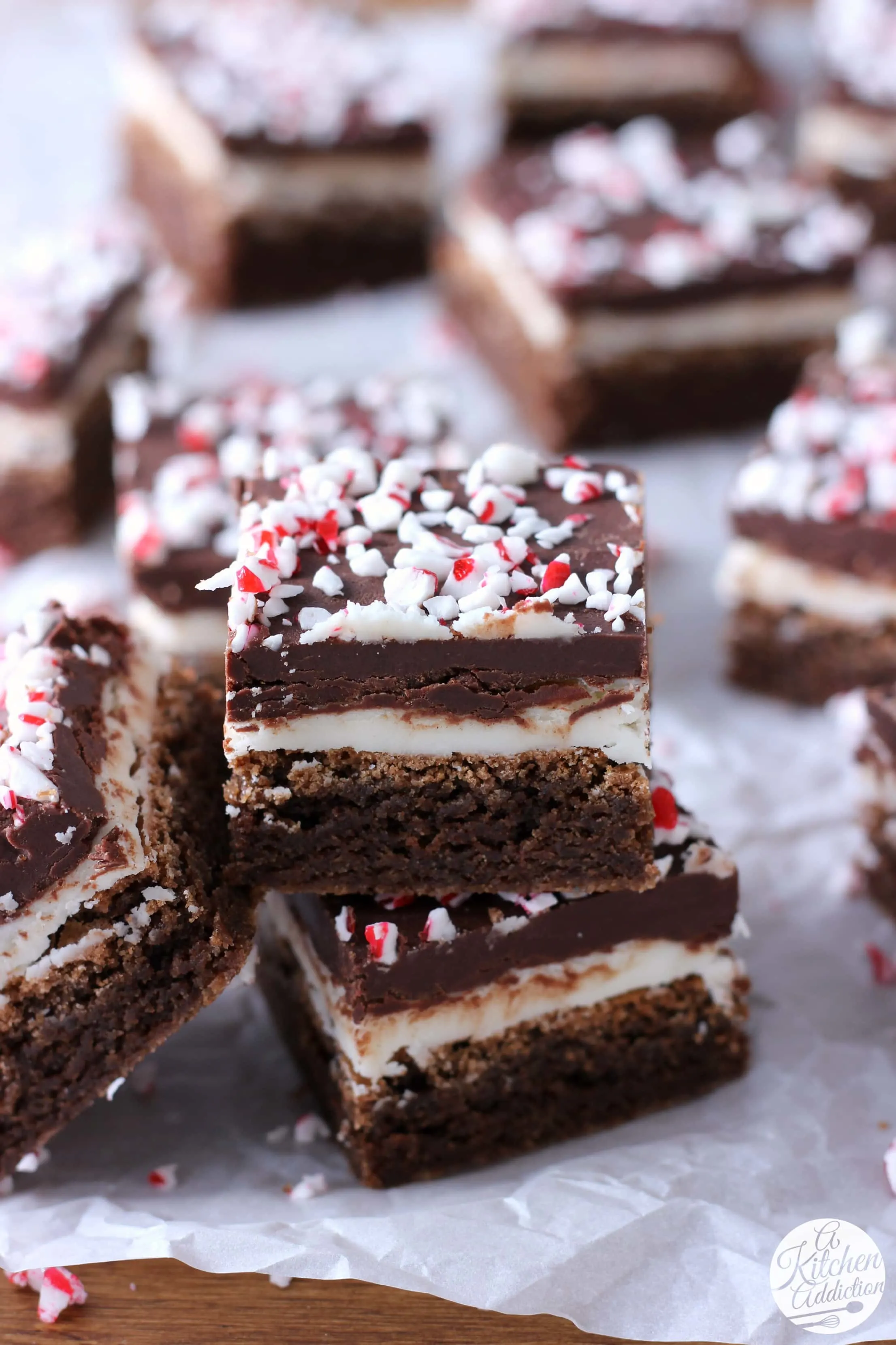 Layered Peppermint Cream Brownies Recipe from A Kitchen Addiction