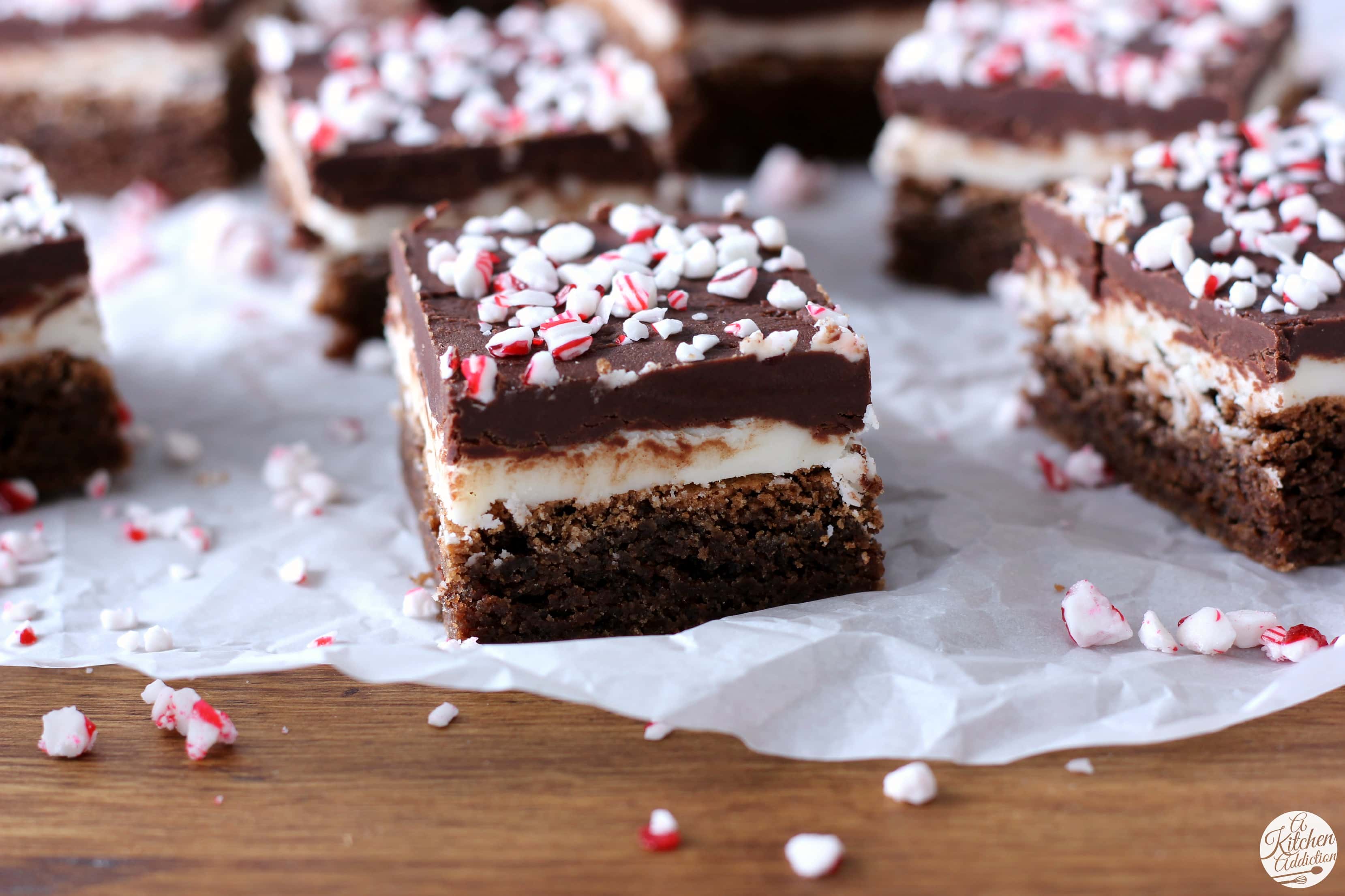 Peppermint Cream Brownies Recipe from A Kitchen Addiction