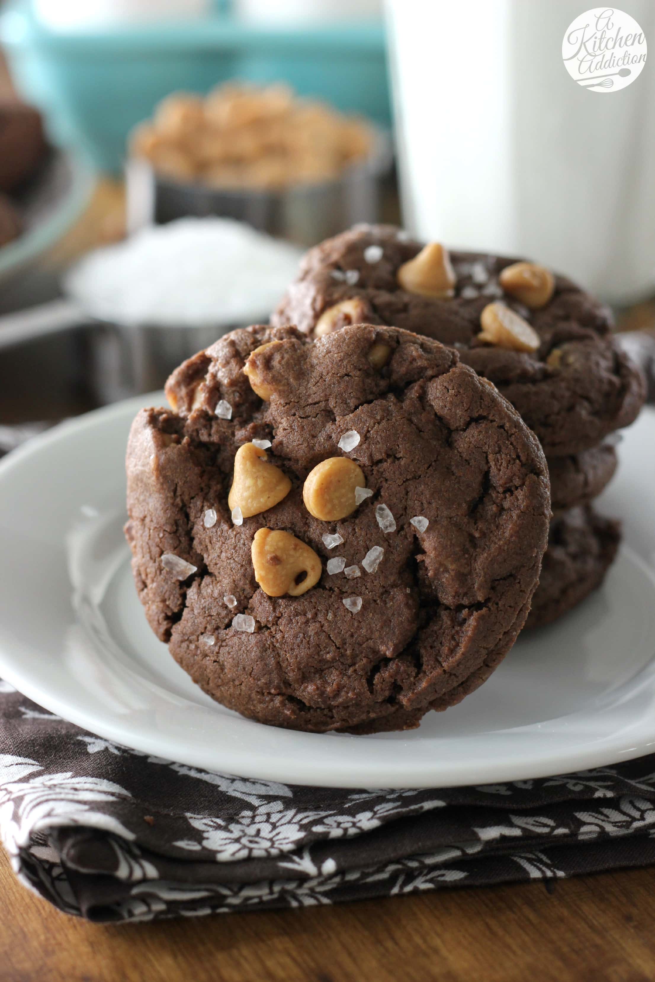 Salted Chocolate Peanut Butter Chip Cookies Recipe from A Kitchen Addiction
