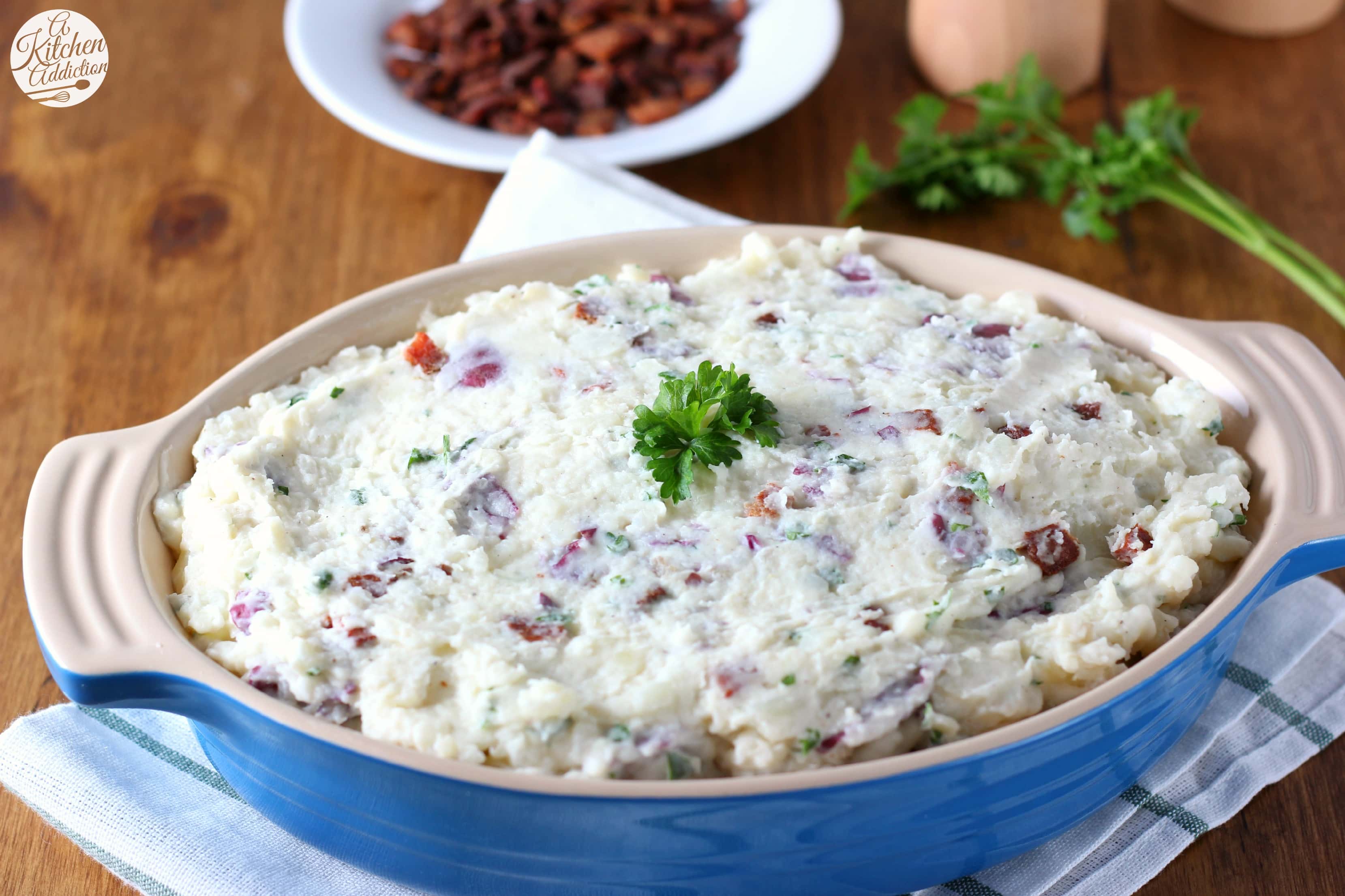 Smashed Potatoes with Bacon and Parsley Recipe from A Kitchen Addiction