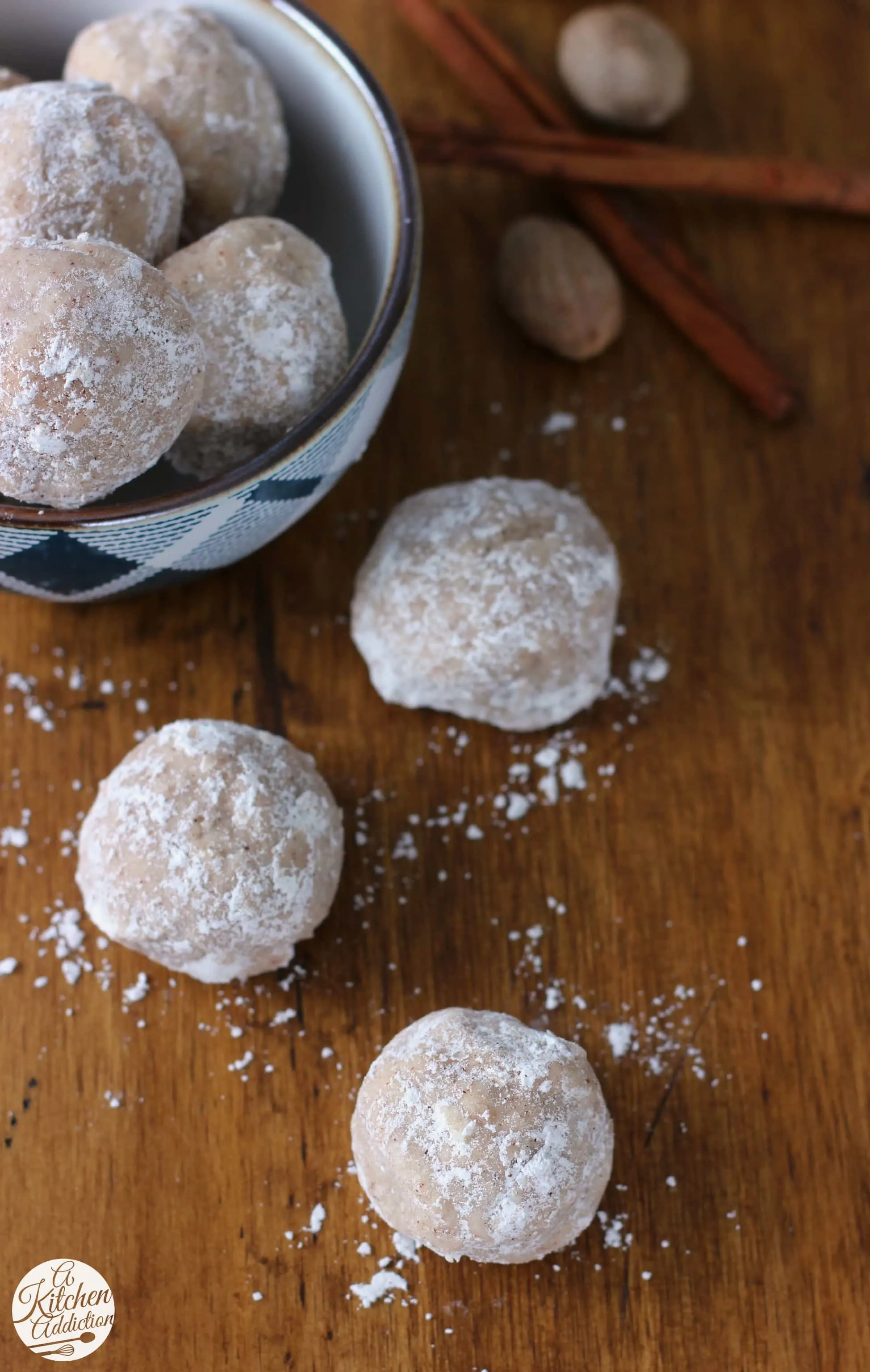 Spiced Eggnog Snowball Cookies Recipe from A Kitchen Addiction