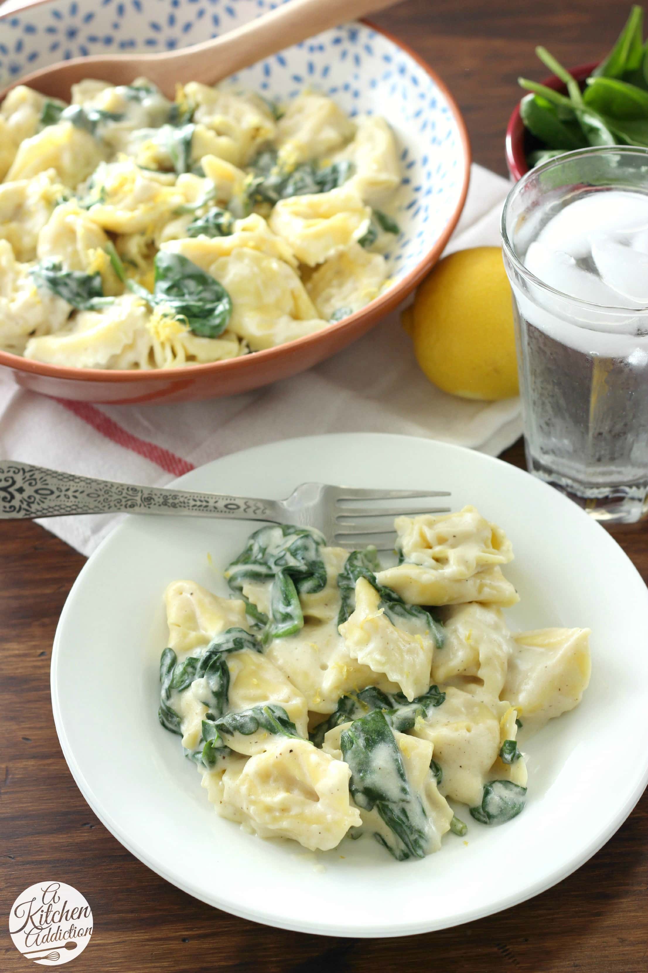 Tortellini with Spinach and Lemon Cream Sauce Recipe from A Kitchen Addiction