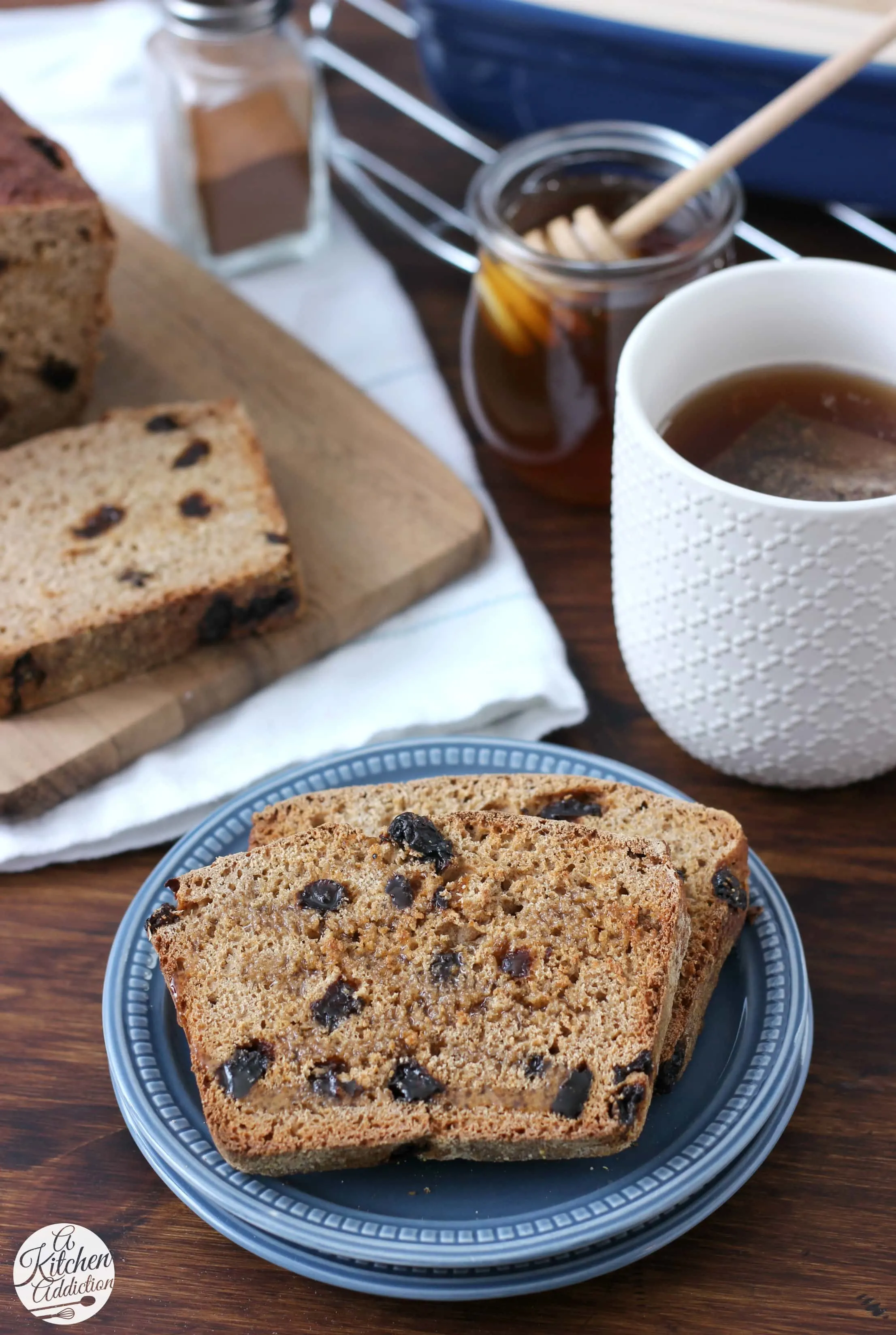Cinnamon Raisin Honey Wheat English Muffin Bread Recipe from A Kitchen Addiction