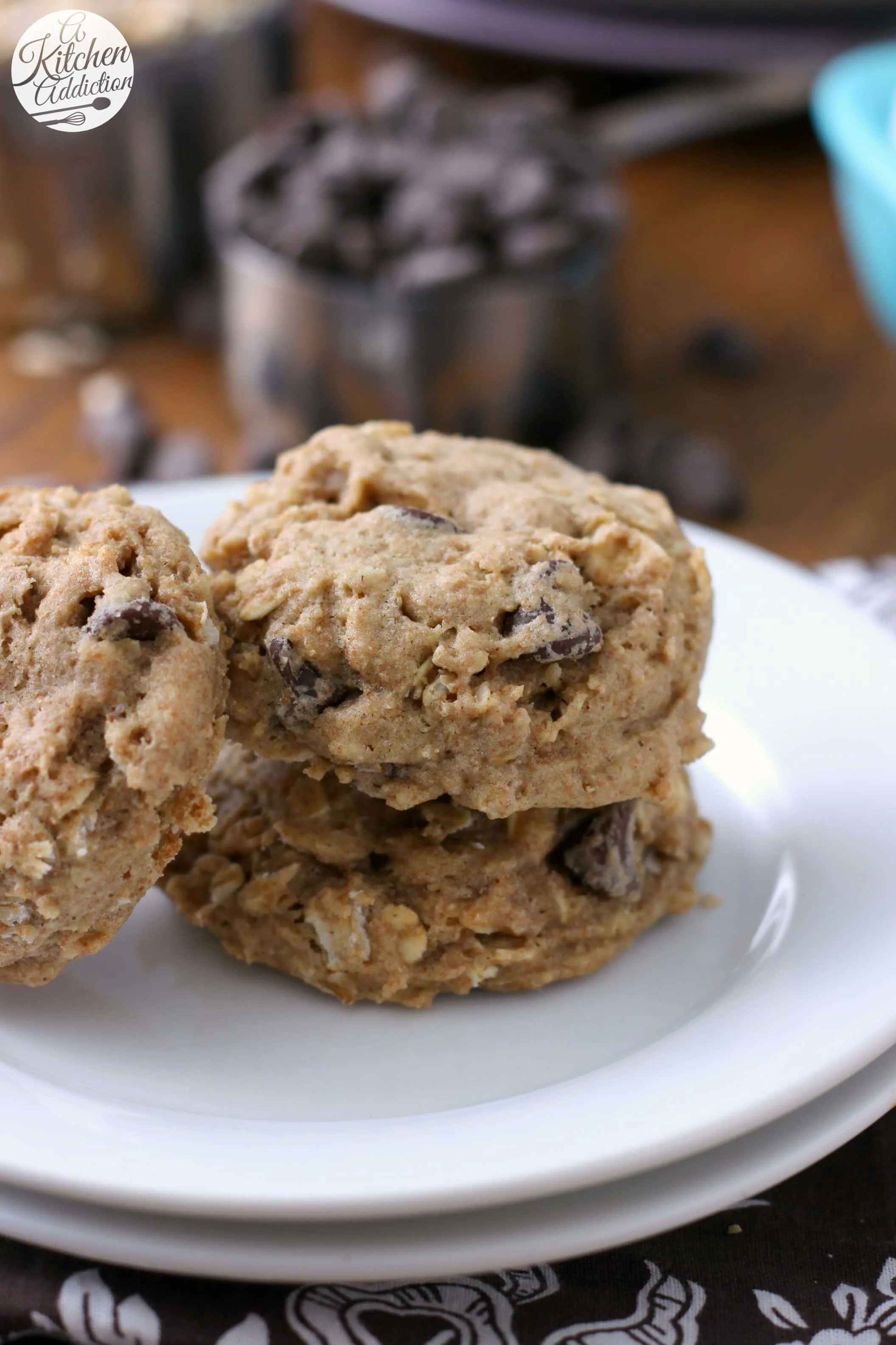 Chewy Coconut Oil Dark Chocolate Chip Oatmeal Cookies Recipe from A Kitchen Addiction