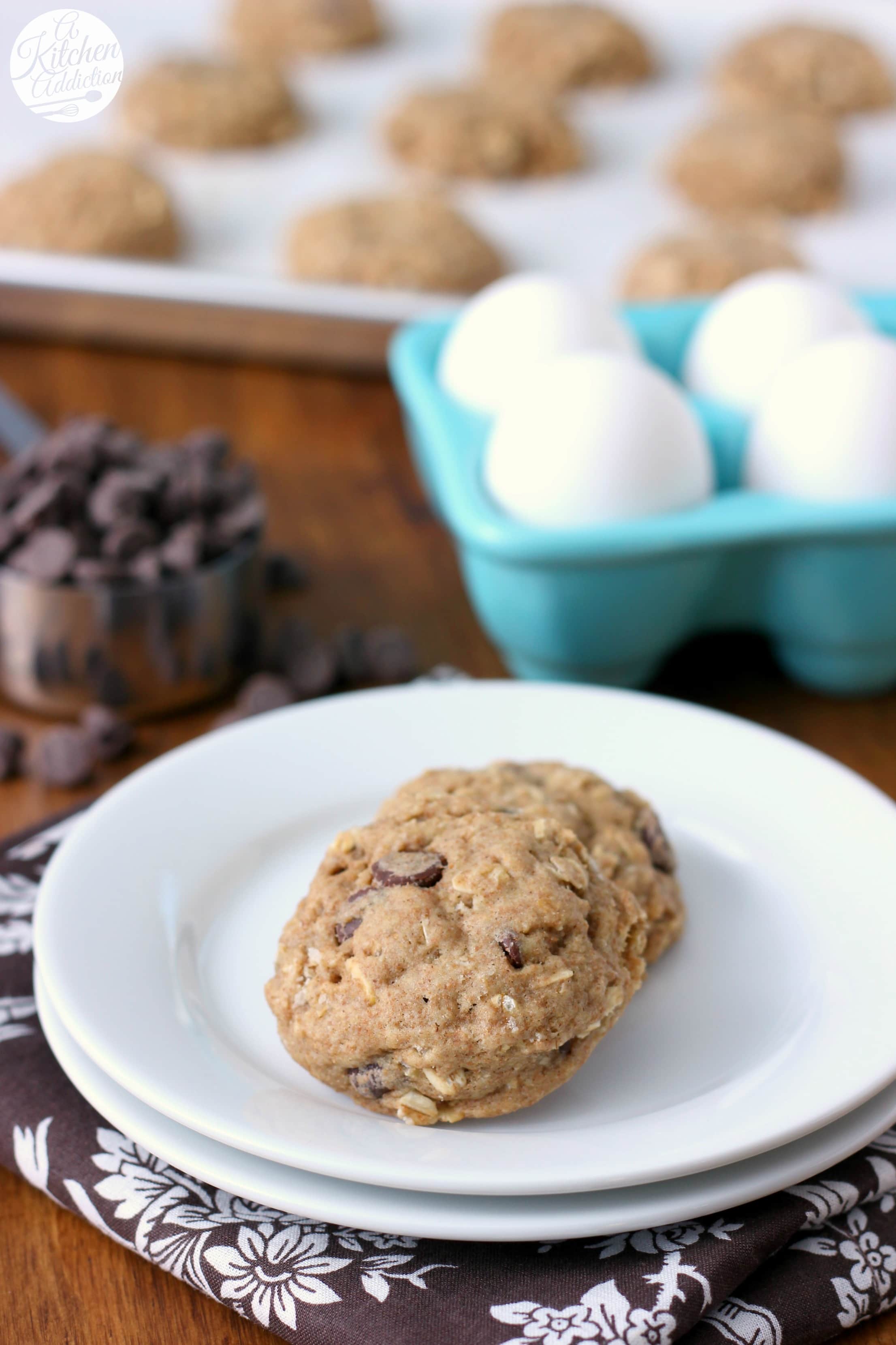 Chewy Coconut Oil Dark Chocolate Chip Oat Cookies Recipe from A Kitchen Addiction