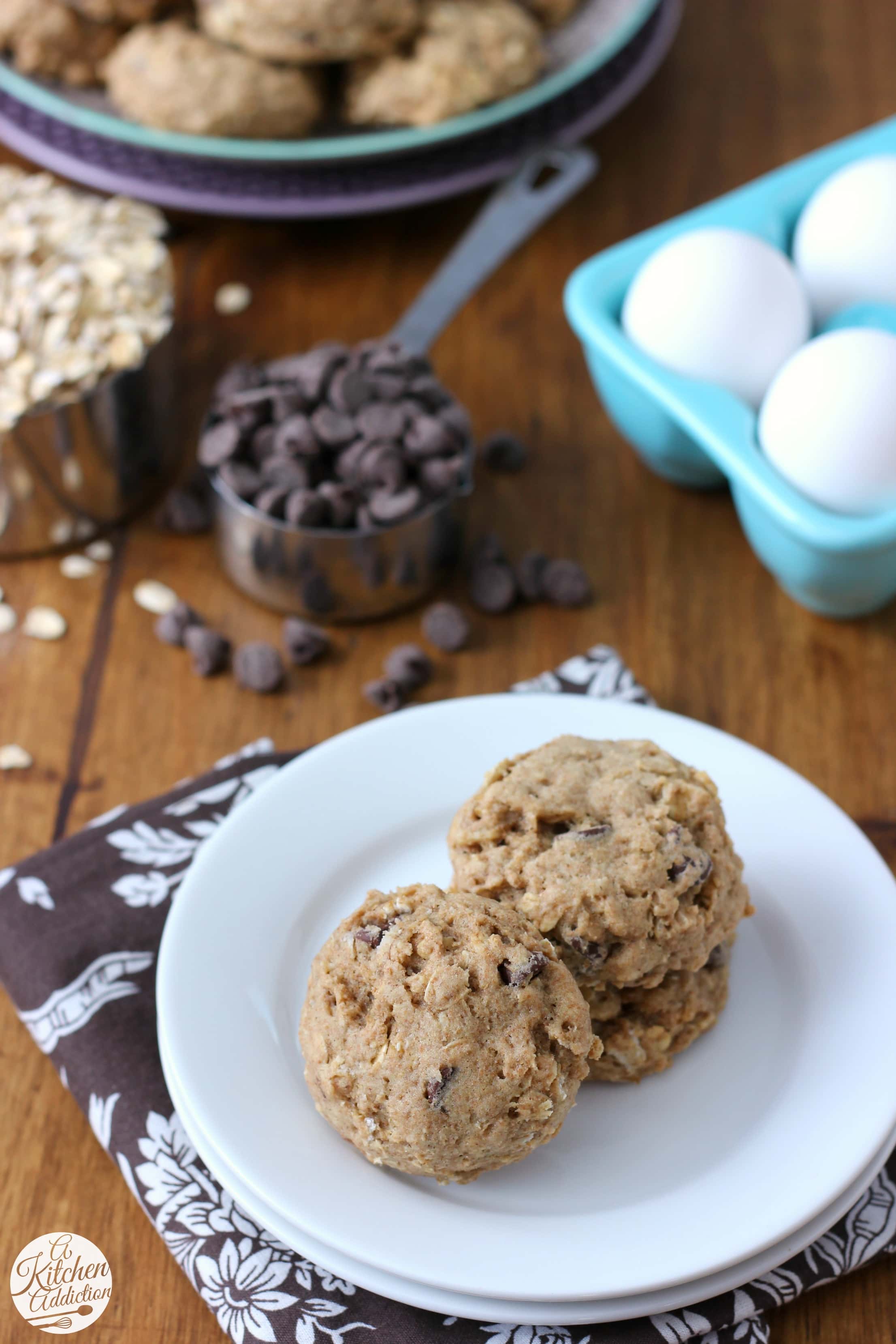 Easy Coconut Oil Chocolate Chip Oat Cookies Recipe from A Kitchen Addiction