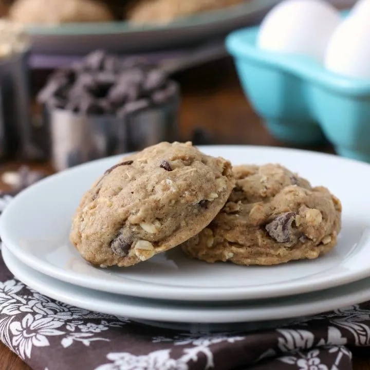 Chewy Coconut Oil Dark Chocolate Chip Oat Cookies Recipe from A Kitchen Addiction
