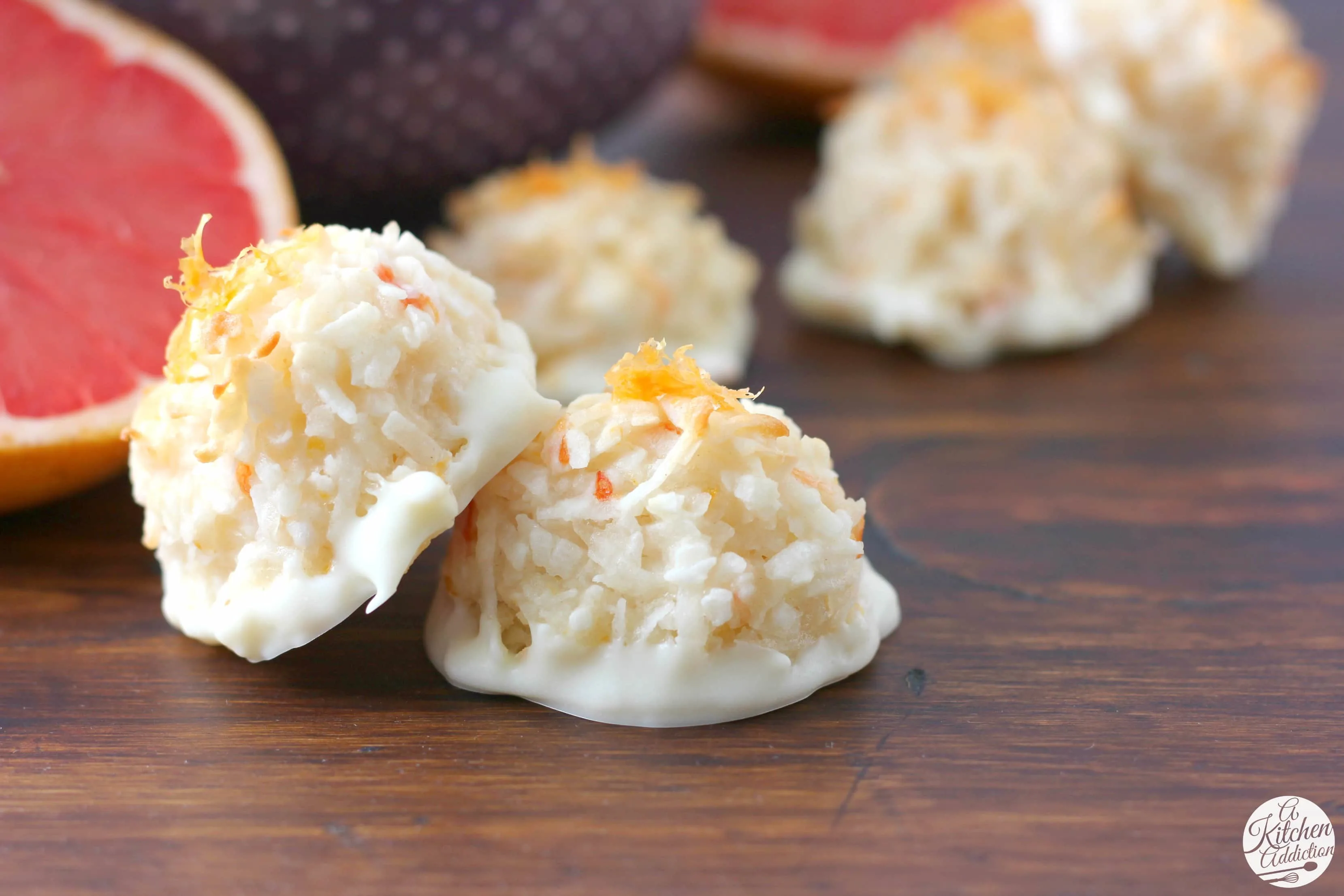 Coconut Grapefruit Macarons Recipe from A Kitchen Addiction