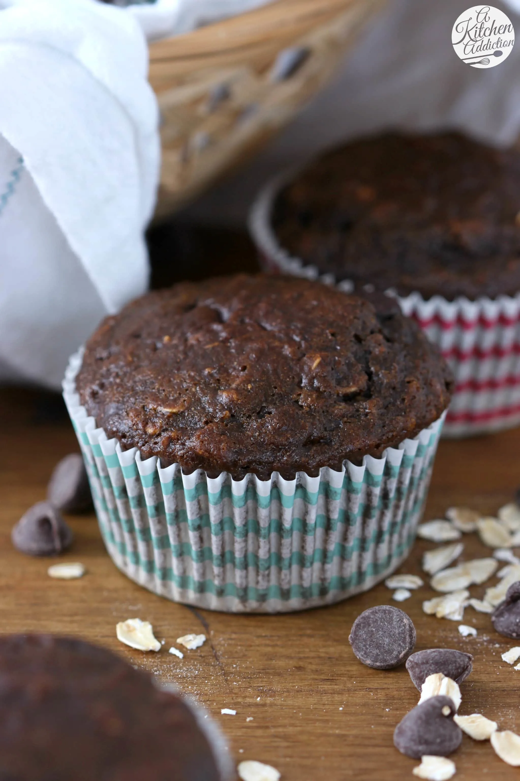 Skinny Double Chocolate Oat Muffins Recipe from A Kitchen Addiction