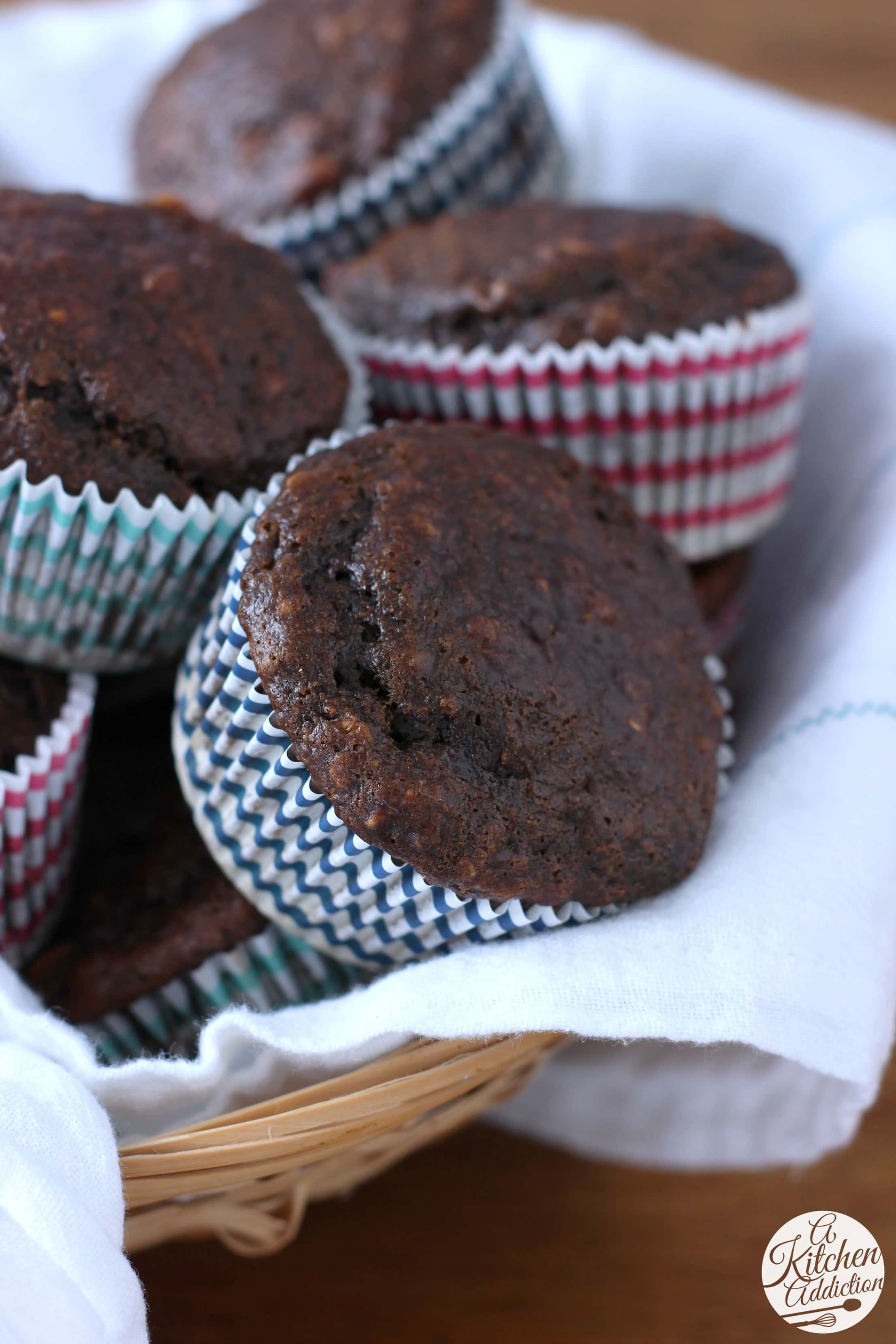 Double Chocolate Yogurt Oat Muffins Recipe from A Kitchen Addiction