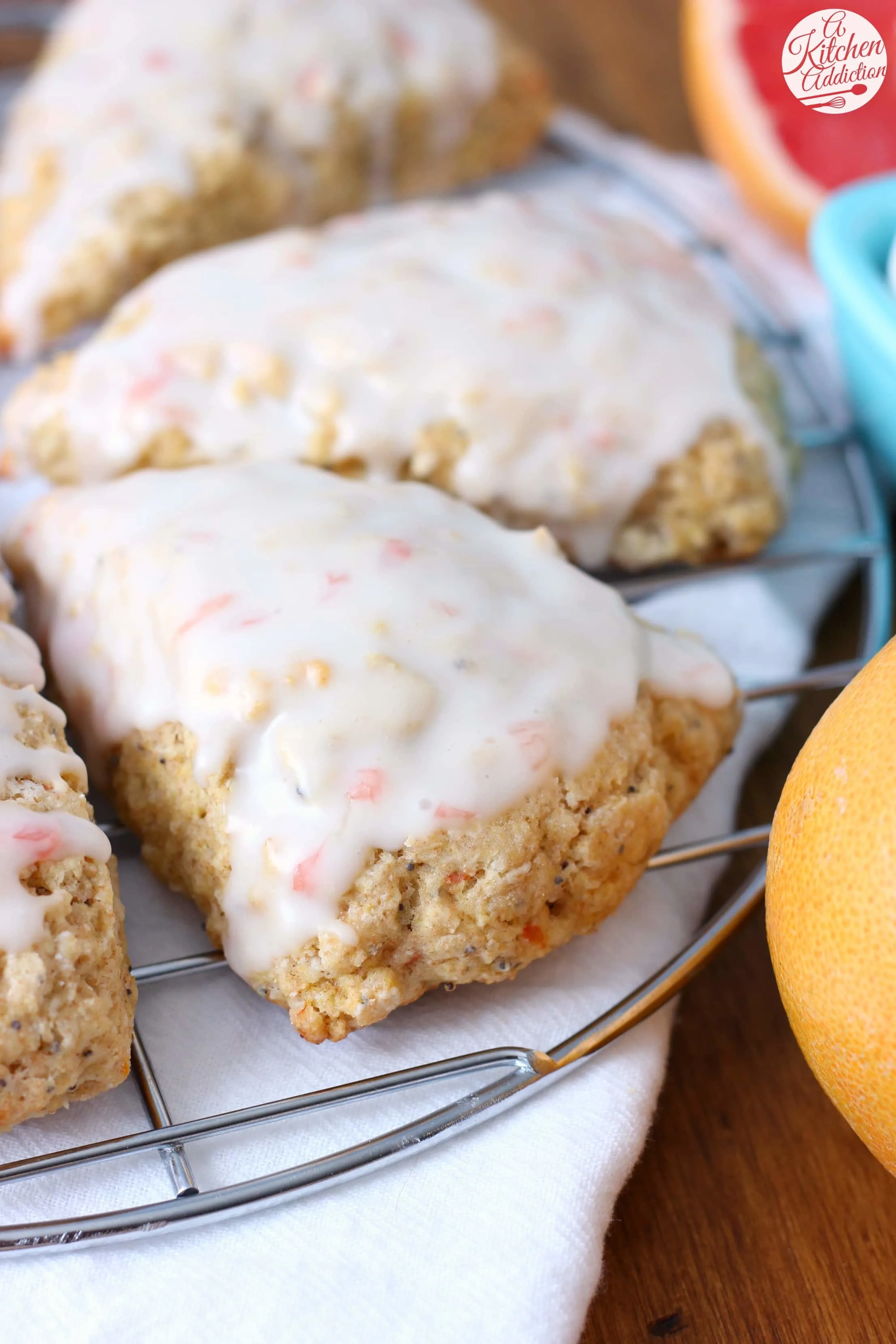 Grapefruit Poppyseed Scones with Grapefruit Glaze from A Kitchen Addiction