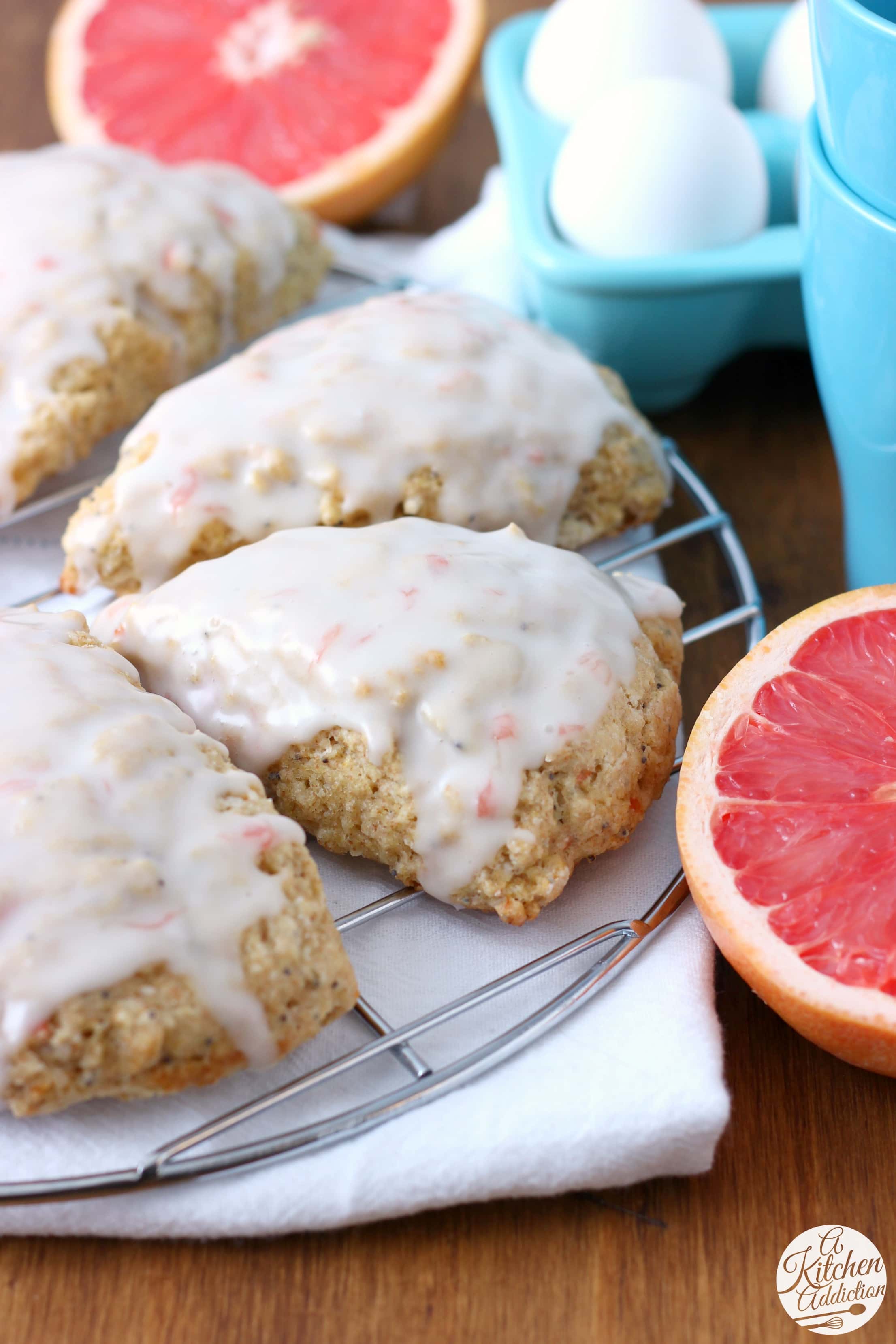 Glazed Grapefruit Poppyseed Scones Recipe from A Kitchen Addiction