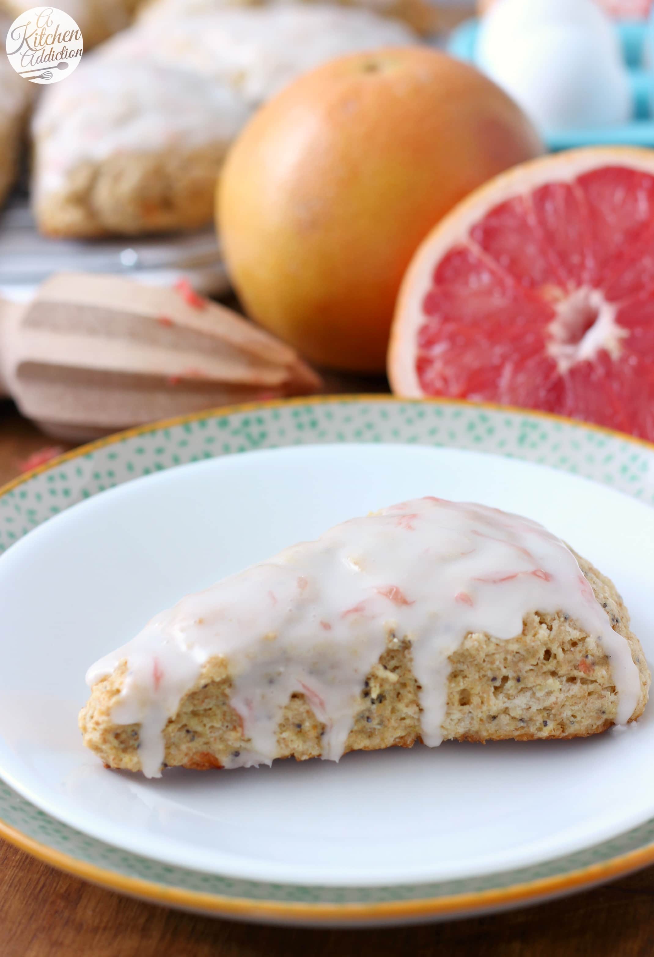 Glazed Grapefruit Poppyseed Scones Recipe from A Kitchen Addiction