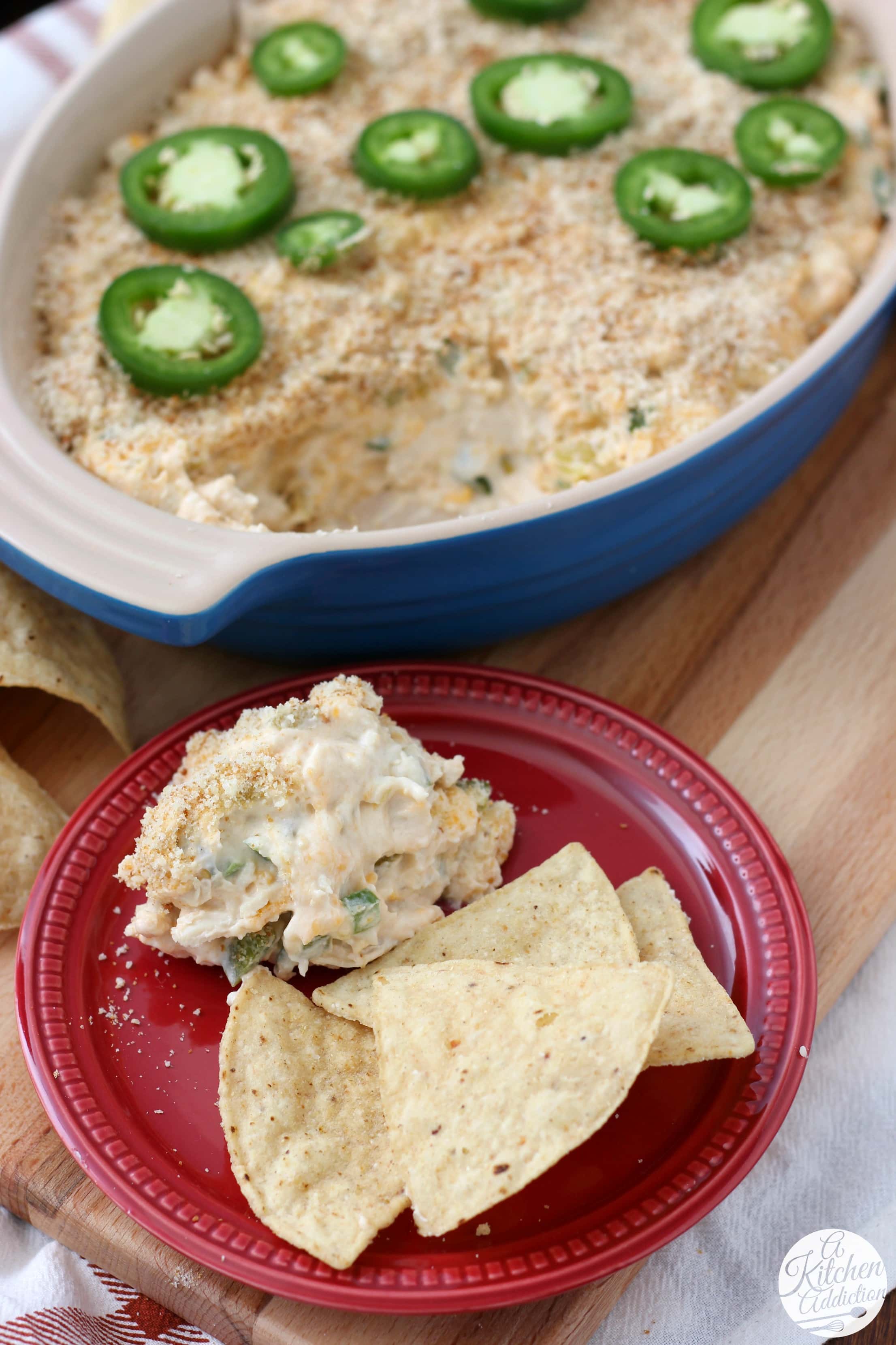 Easy Slow Cooker Jalapeno Popper Chicken Dip Recipe from A Kitchen Addiction