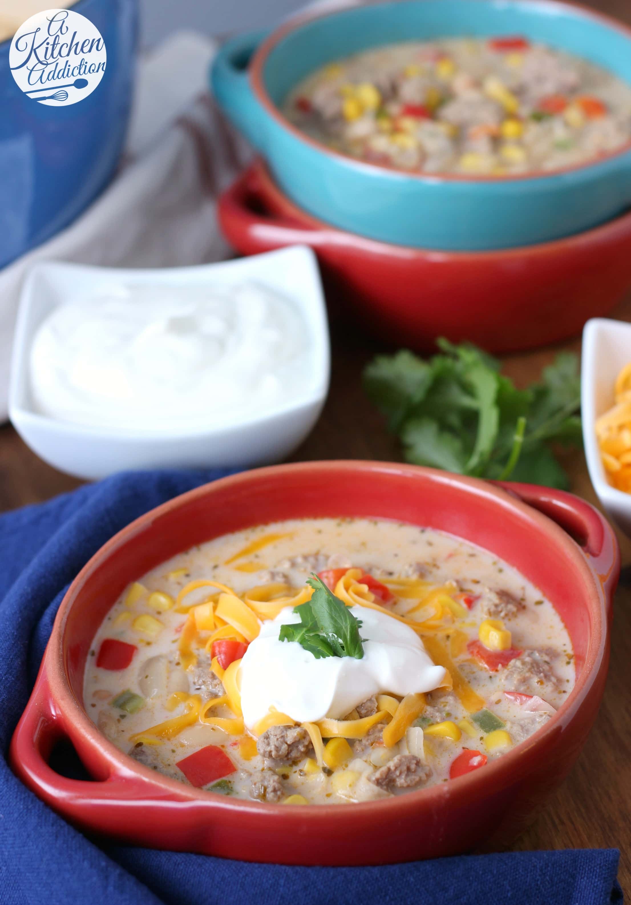 Easy Loaded White Turkey Chili Recipe from A Kitchen Addiction