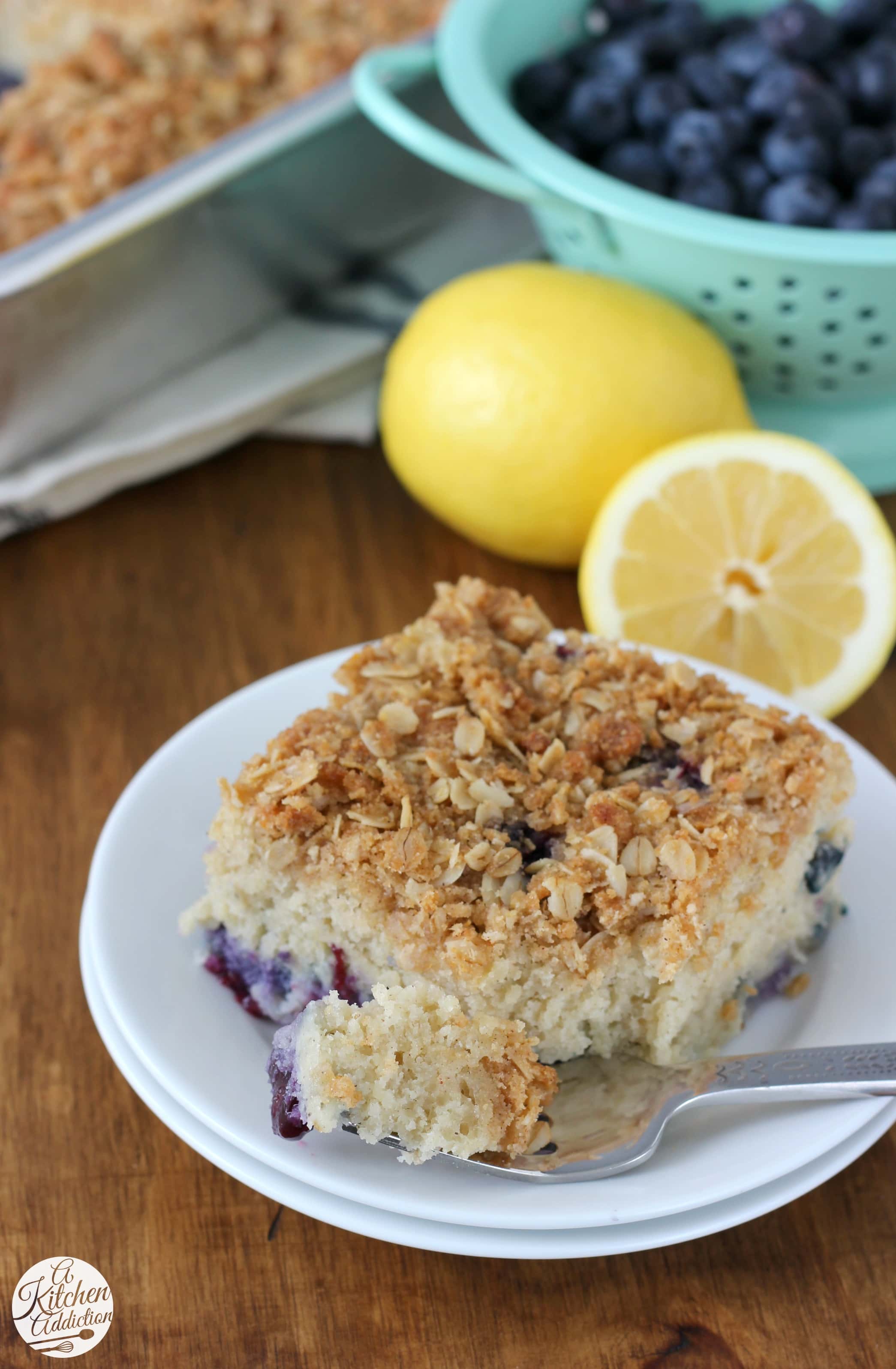 Quick and Easy Gluten Free Blueberry Lemon Coffee Cake Recipe from A Kitchen Addiction