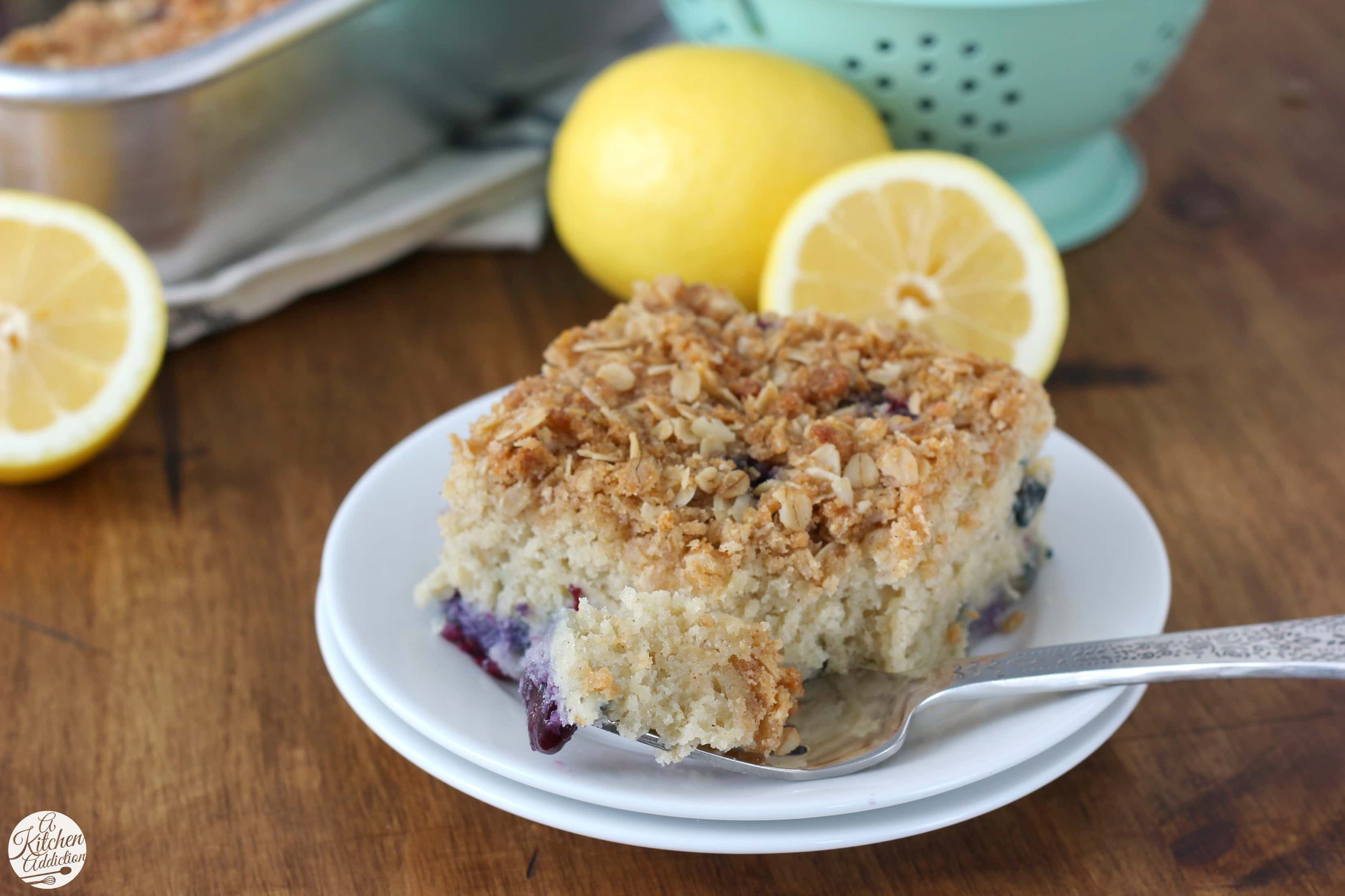 Gluten Free Blueberry Lemon Coffee Cake Recipe from A Kitchen Addiction