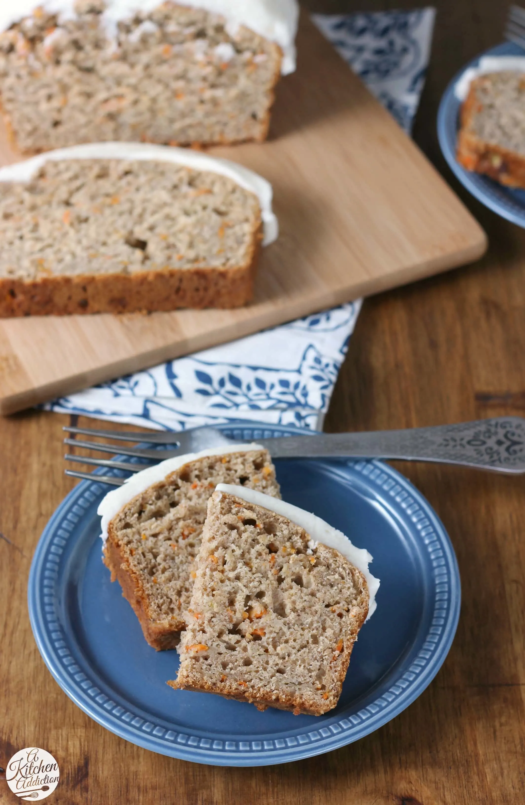 Easy Carrot Cake Banana Bread with Cream Cheese Frosting Recipe from A Kitchen Addiction