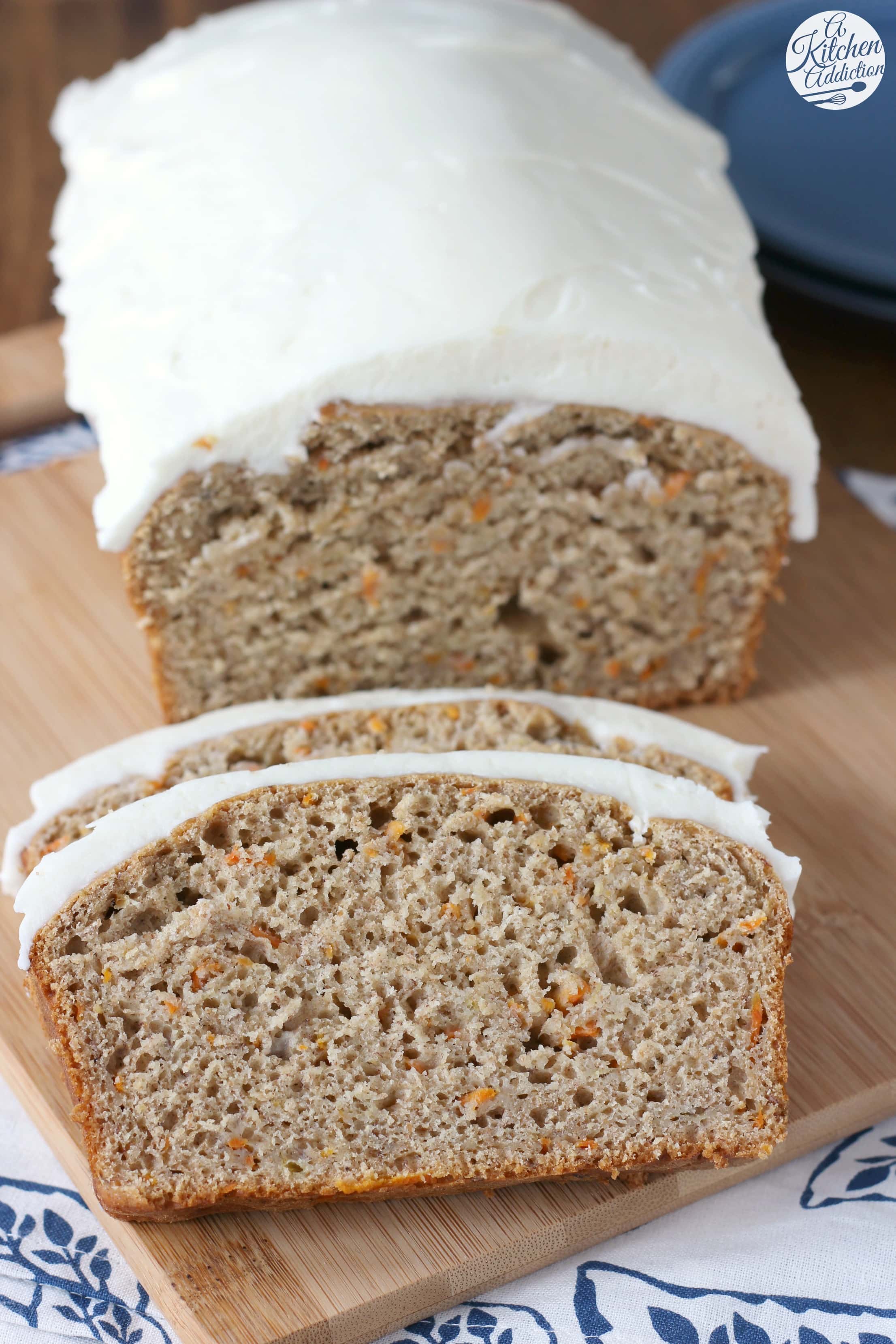 Carrot Cake Banana Bread with Cream Cheese Frosting Recipe from A Kitchen Addiction