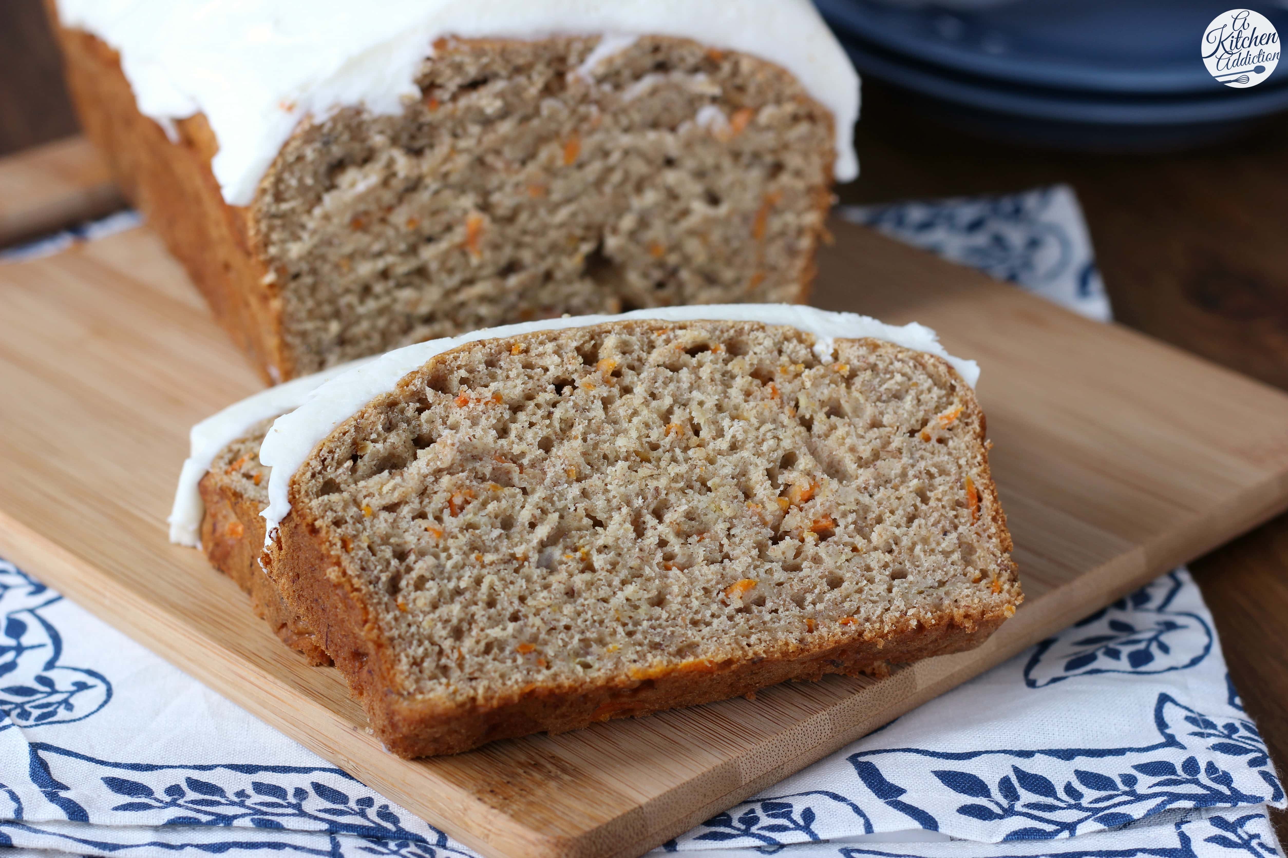 Carrot Cake Banana Bread with Cream Cheese Frosting Recipe from A Kitchen Addiction