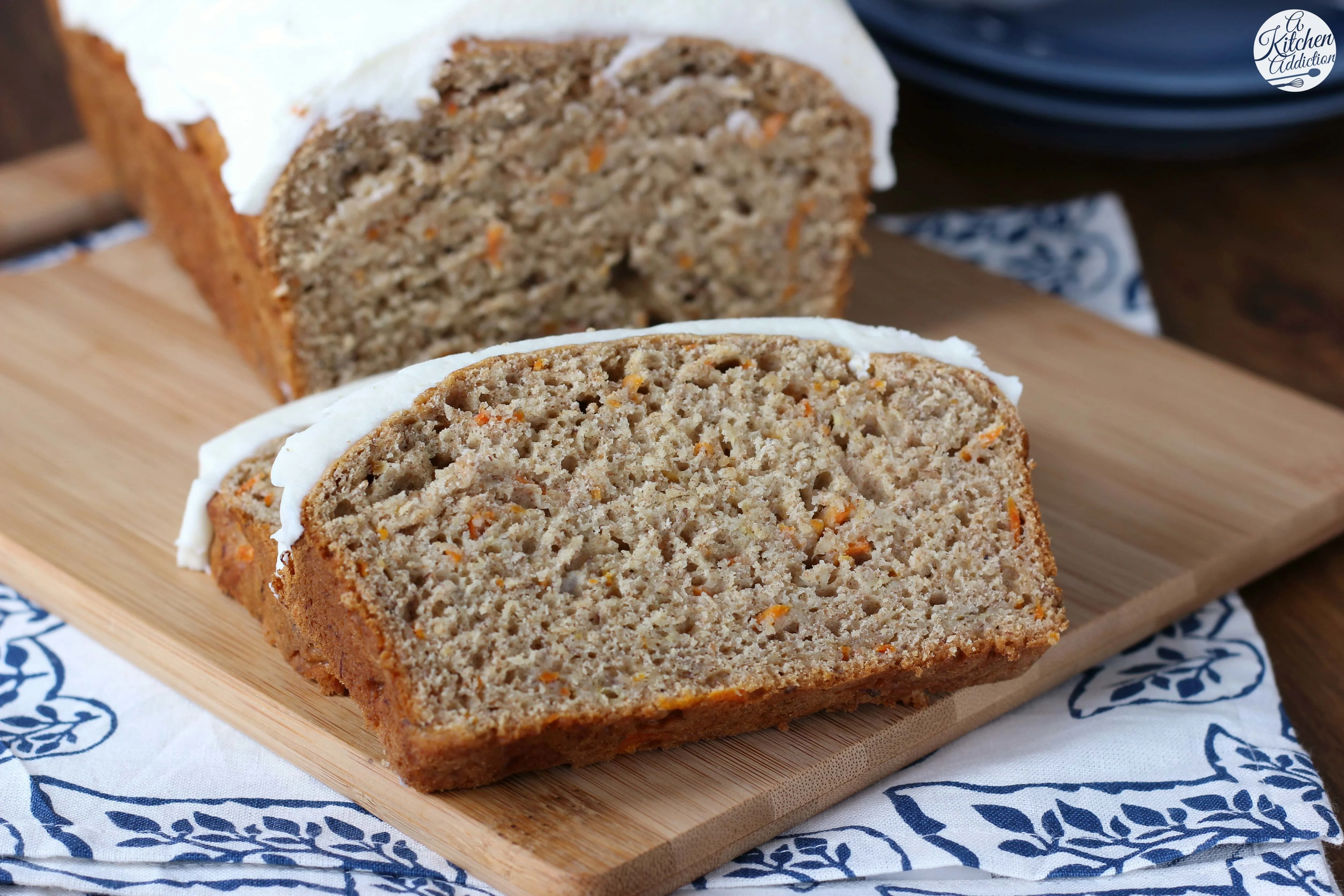 Carrot Cake Banana Bread with Cream Cheese Frosting Recipe from A Kitchen Addiction