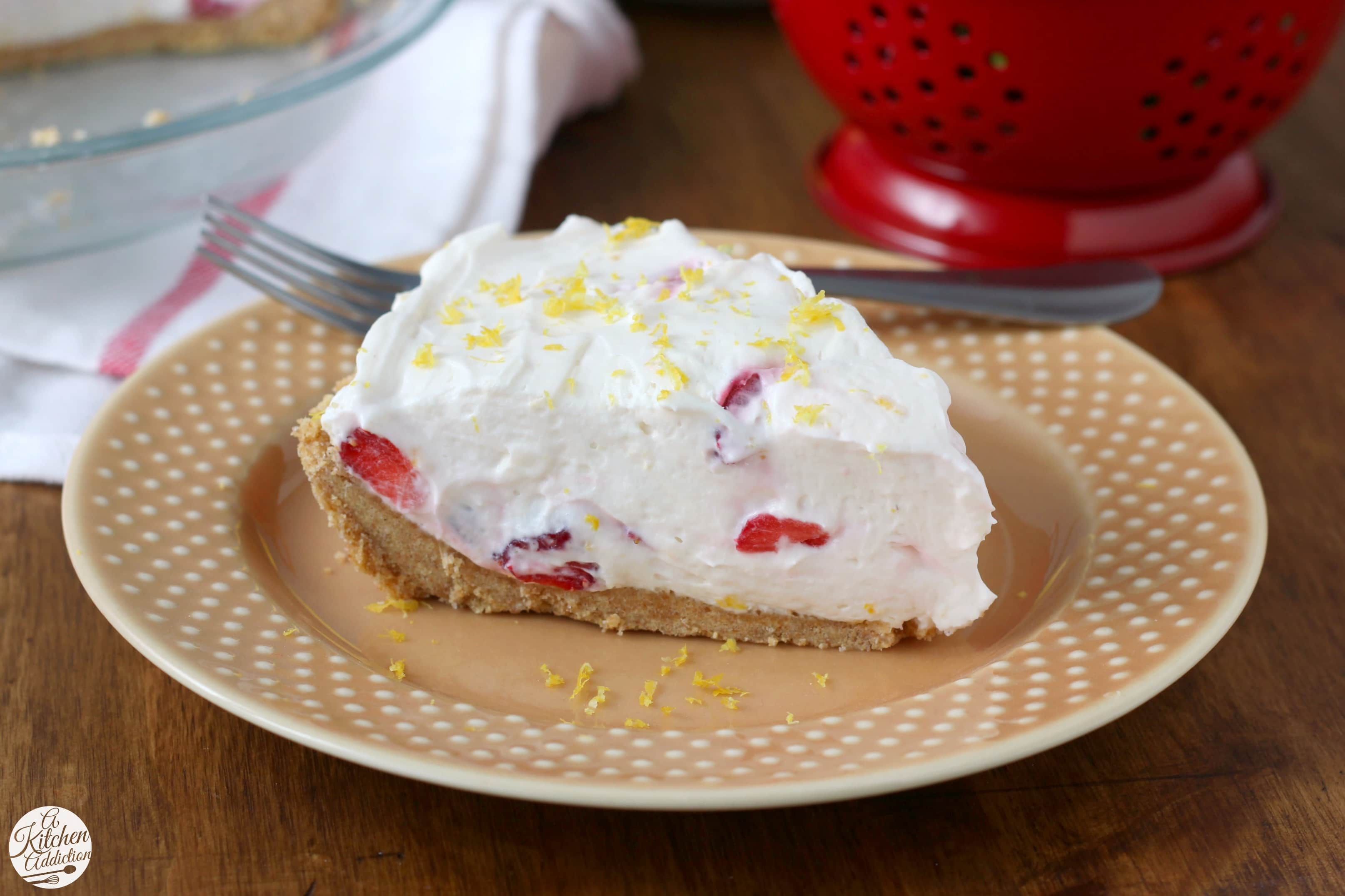 No Bake Strawberry Lemon Cream Pie Recipe from A Kitchen Addiction