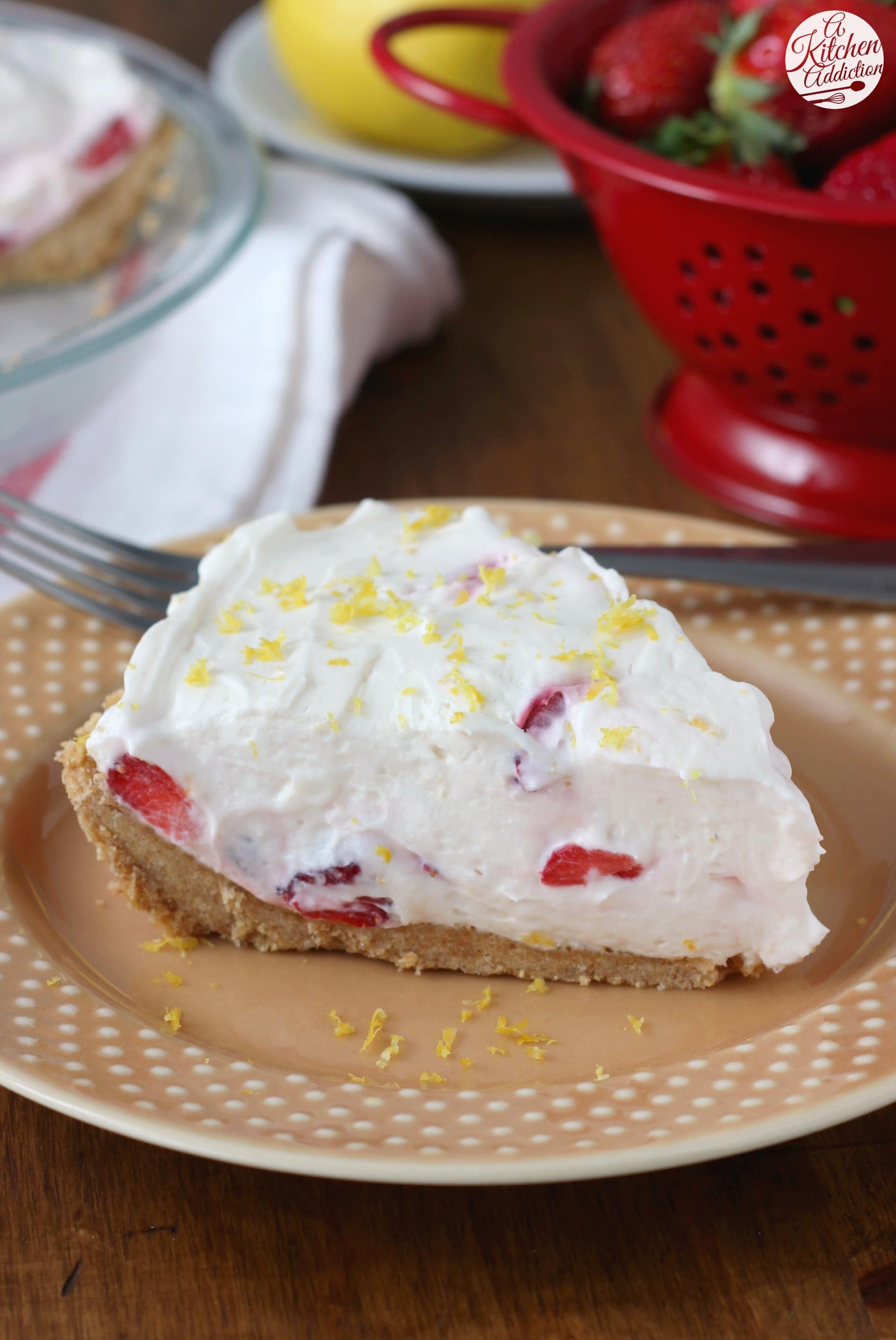 No Bake Strawberry Lemon Cream Pie Recipe from A Kitchen Addiction