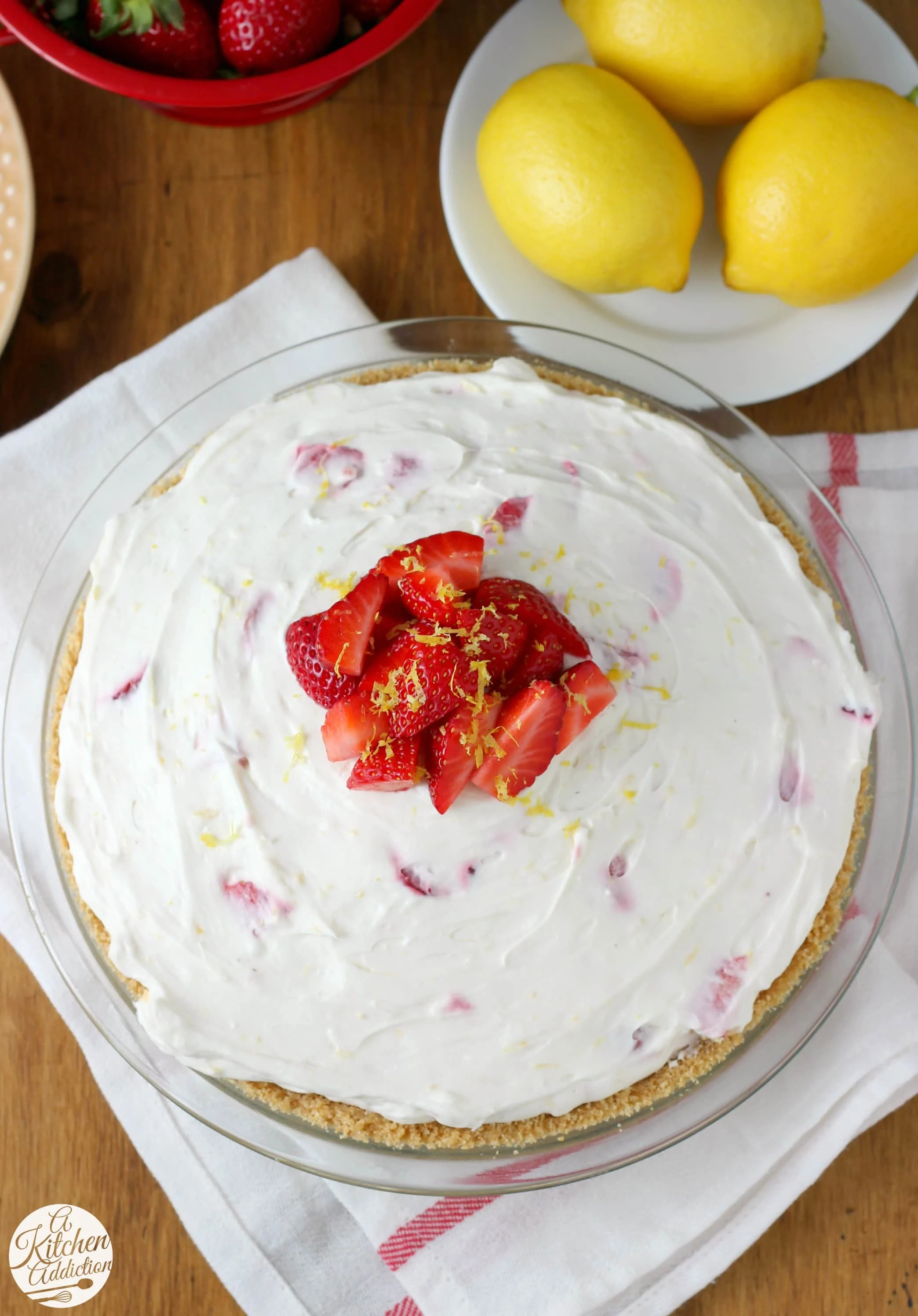 Easy No Bake Strawberry Lemon Cream Pie Recipe from A Kitchen Addiction