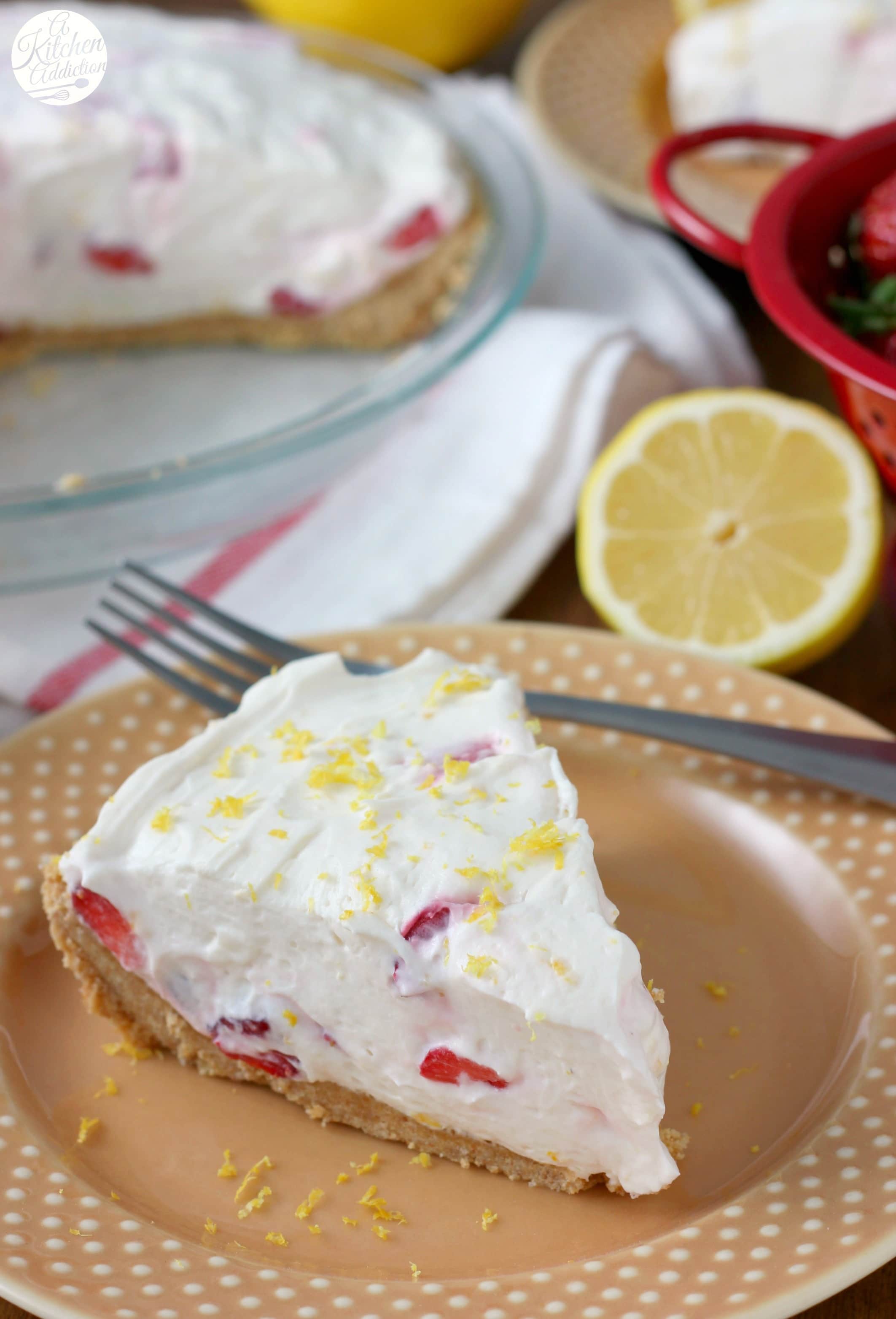 No Bake Strawberry Lemon Cream Pie Recipe from A Kitchen Addiction