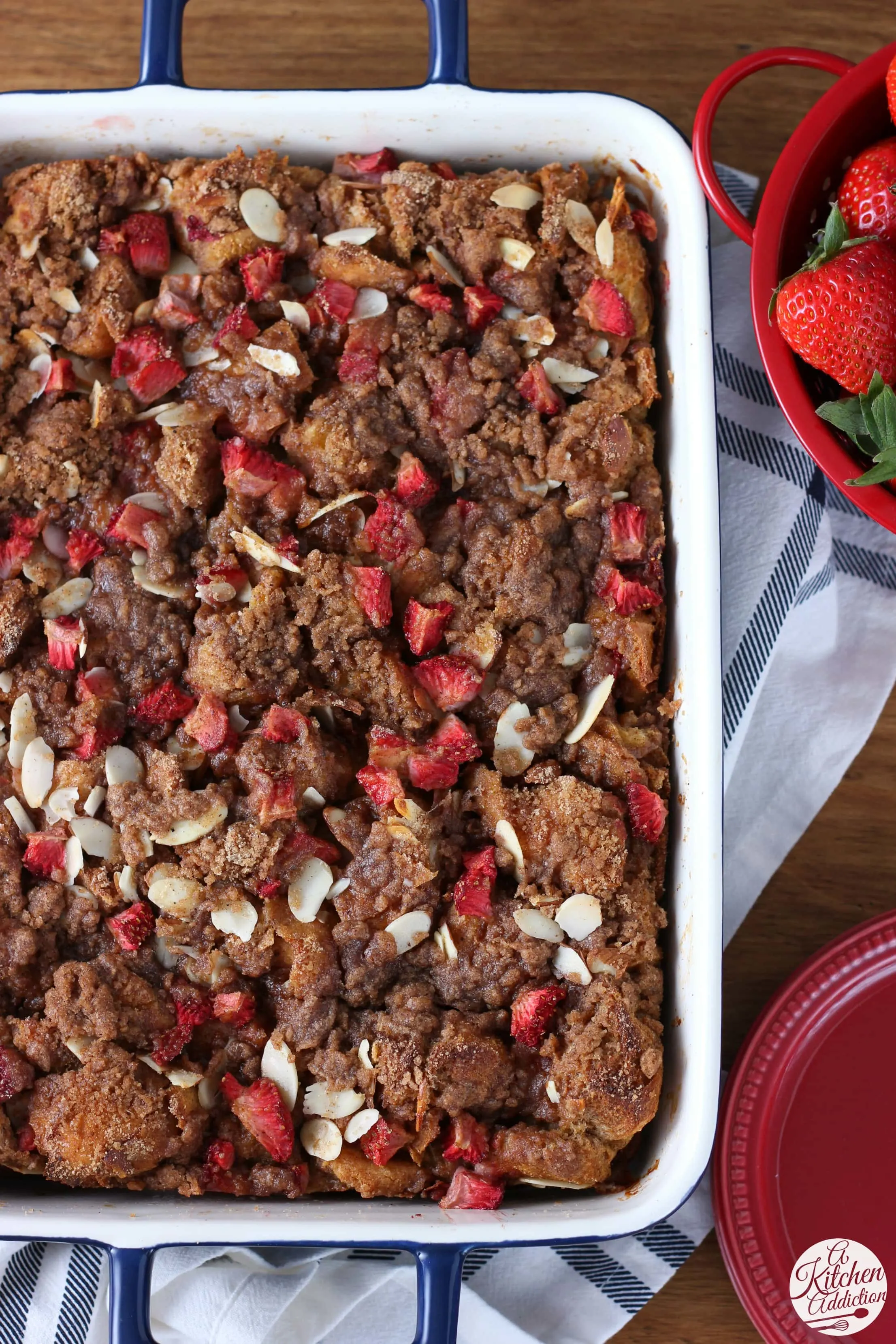 Strawberry Honey Almond French Toast Bake Recipe from A Kitchen Addiction